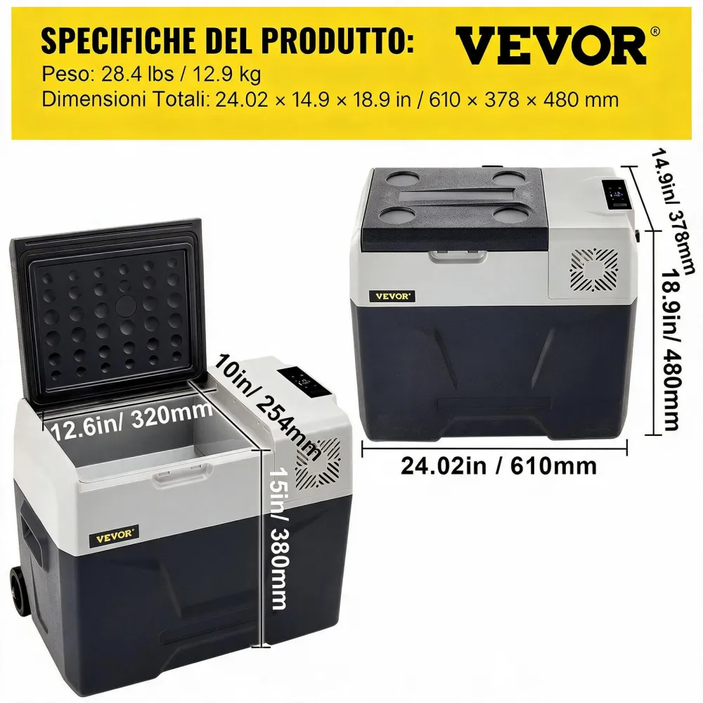 VEVOR Mini Frigorifero Portatile per Auto Congelatore 40L Schermo LED Digitale, Frigo Portatile Capienza 40L Campeggio Viaggio Auto Schermo di Controllo, Frigo Portatile 12V/24V da Auto Camion Barca