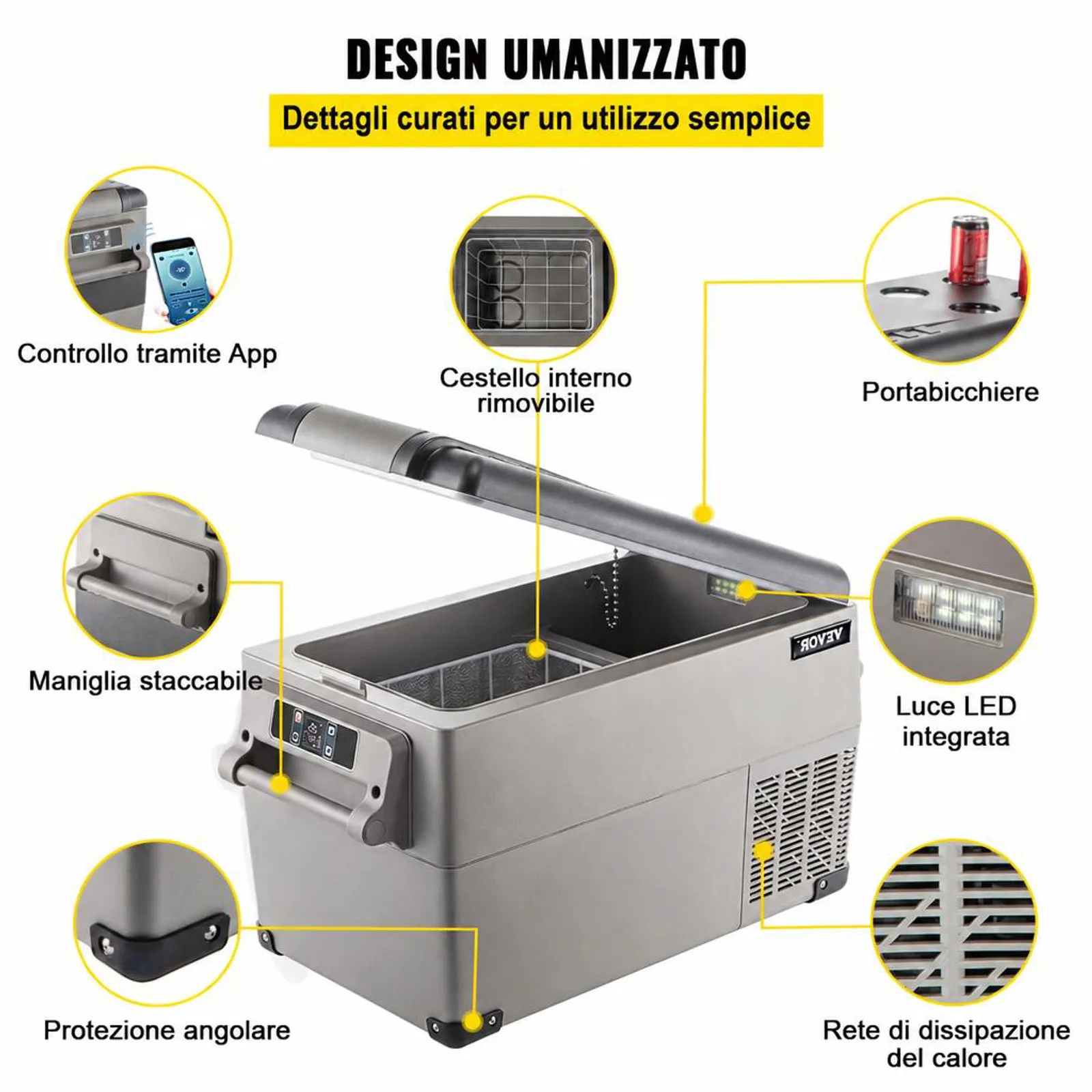 VEVOR Congelatore per Frigorifero Elettrico Portatile, Capacità 35 L Piccolo Frigorifero Congelatore 27,1 x 13,6 x 15 Pollici Mini Frigorifero per Auto per Guida Viaggi Potenza Totale in Ingresso 60 W