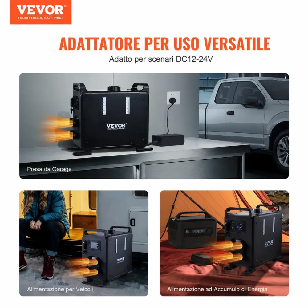 VEVOR Riscaldatore d'Aria Diesel con Controllo APP Bluetooth, 5-8KW, Telecomando e Schermo di Visualizzazione, Allarme CO, Riscaldatore Diesel a Riscaldamento Portatile per Veicoli e Garage 5-8KW, 12V/24V
