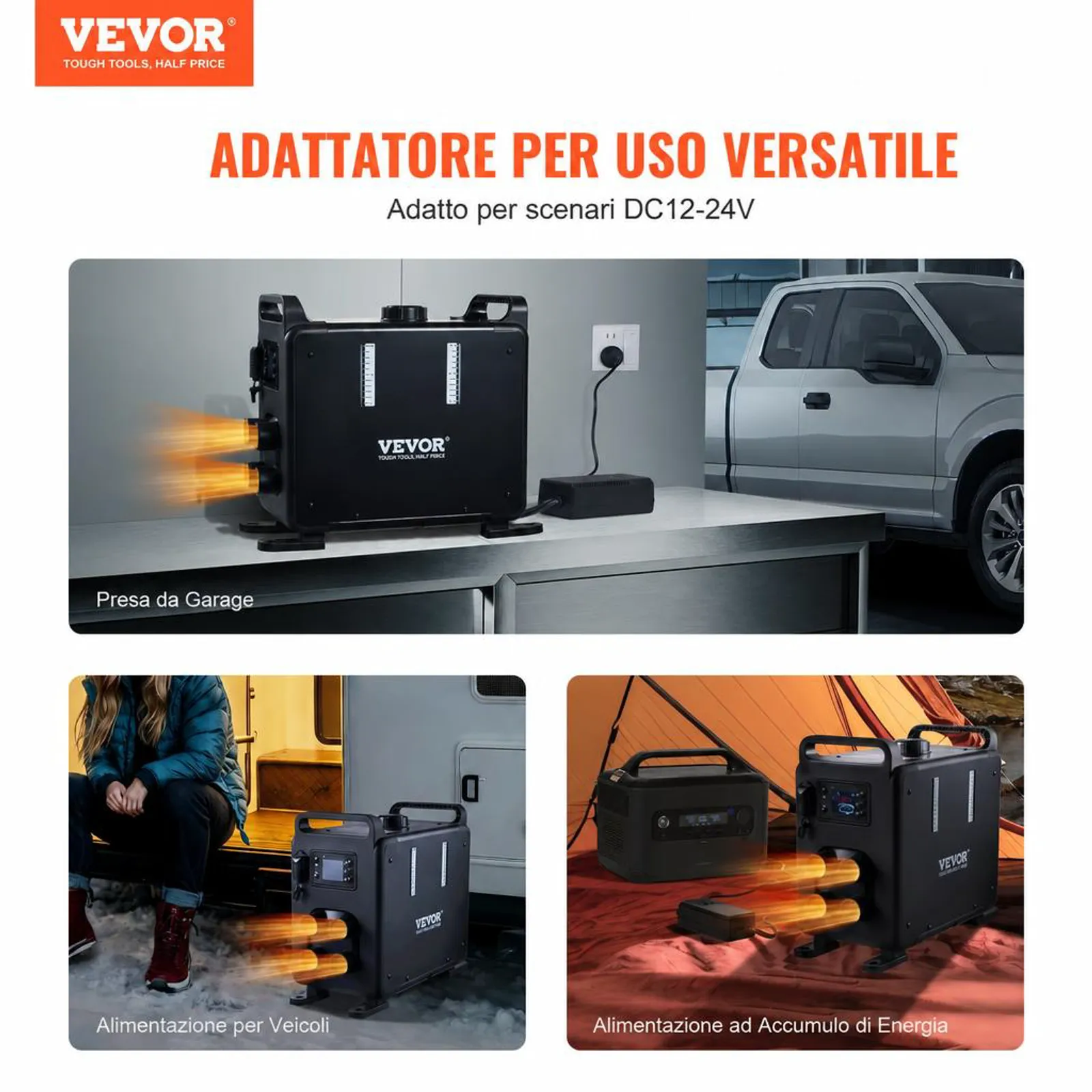 VEVOR Riscaldatore d'Aria Diesel con Controllo APP Bluetooth, 5-8KW, Telecomando e Schermo di Visualizzazione, Allarme CO, Riscaldatore Diesel a Riscaldamento Portatile per Veicoli e Garage 5-8KW, 12V/24V