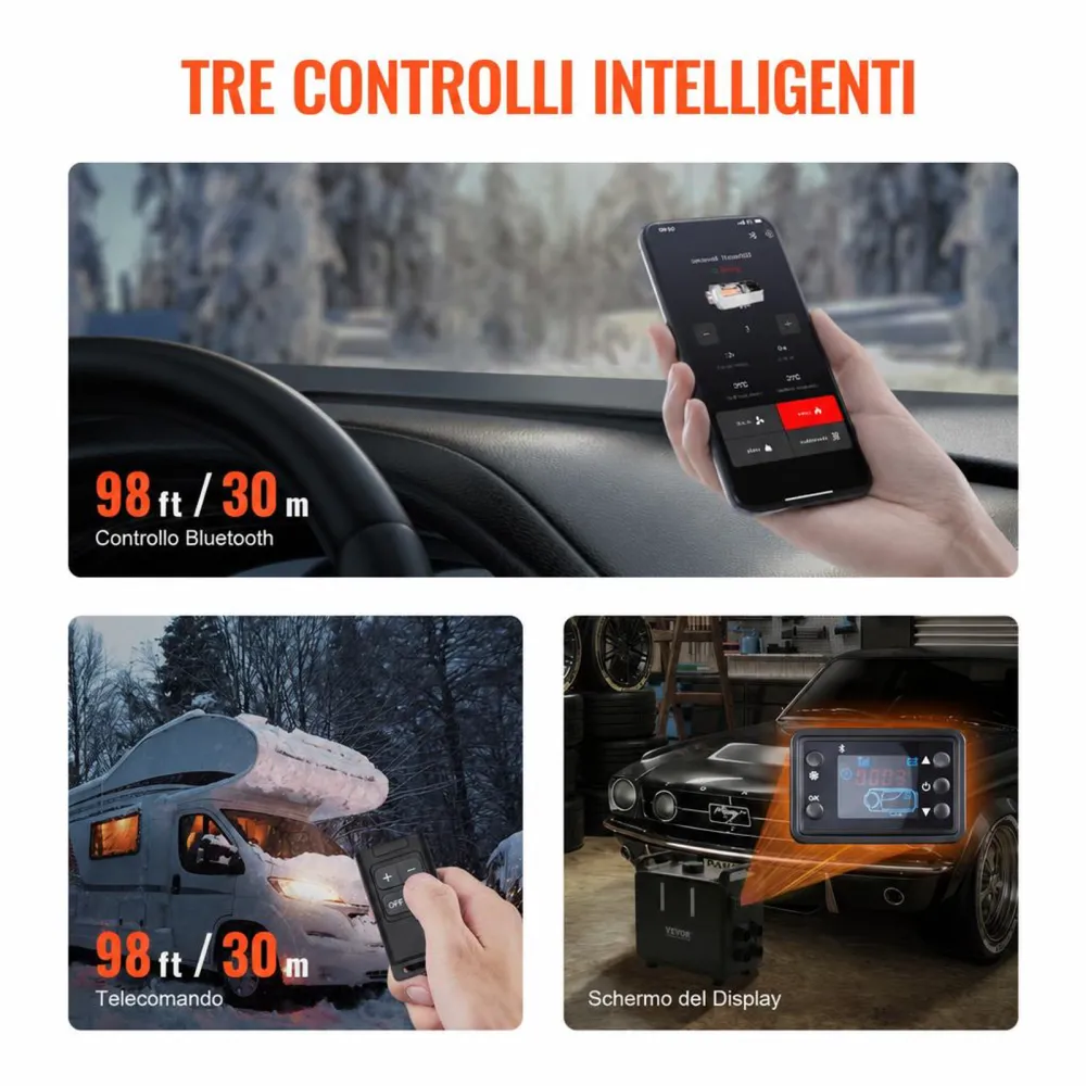 VEVOR Riscaldatore d'Aria Diesel con Controllo APP Bluetooth, 5-8KW, Telecomando e Schermo di Visualizzazione, Allarme CO, Riscaldatore Diesel a Riscaldamento Portatile per Veicoli e Garage 5-8KW, 12V/24V