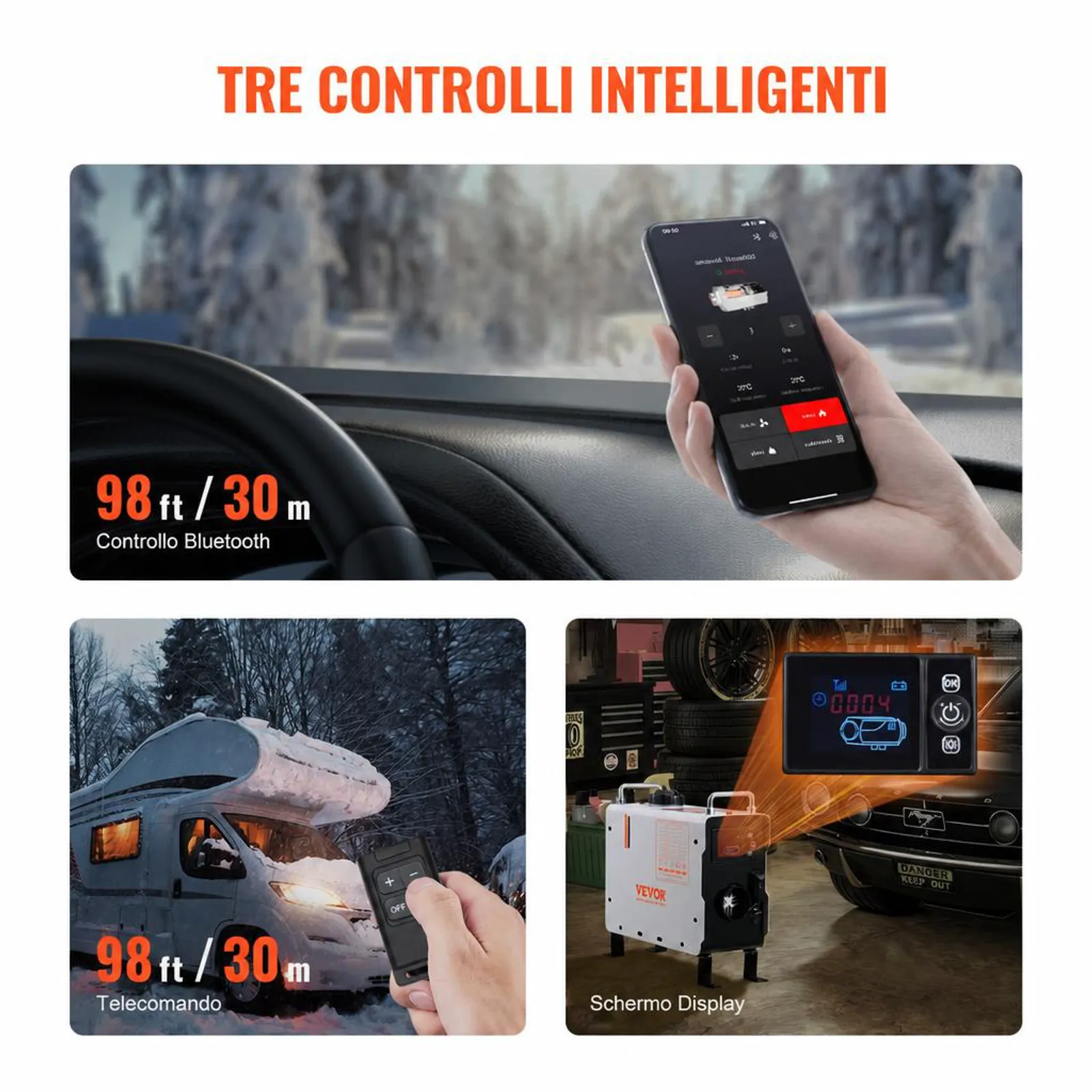 VEVOR Riscaldatore d'Aria Diesel 2 KW, 12V/24V, con Controllo APP Bluetooth, Telecomando Schermo di Visualizzazione, Allarme CO, Riscaldatore Diesel Portatile Riscaldamento per Veicoli e Spazi Aperti