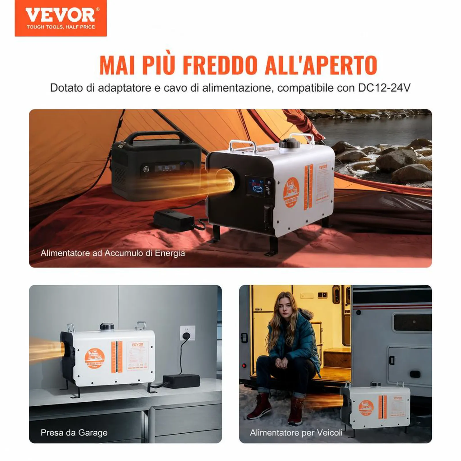 VEVOR Riscaldatore d'Aria Diesel 5-8KW, 12V/24V, con Controllo APP Bluetooth, Telecomando e Schermo Visualizzazione, Allarme CO, Riscaldatore Diesel Portatile a Riscaldamento per Veicoli e Spazi Aperti
