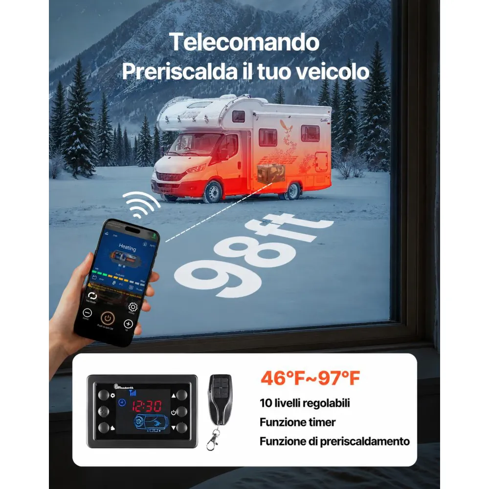 VEVOR Riscaldatore d'Aria Diesel 8 kW, DC 12 V/24 V, Riscaldatore da Parcheggio per Auto RV Camper Portatile Tutto in Uno Controllo Bluetooth, Telecomando Schermo LCD, Serbatoio Carburante da 7L