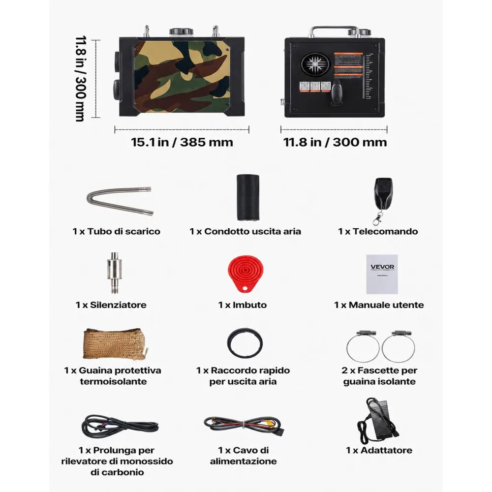 VEVOR Riscaldatore d'Aria Diesel 8 kW, DC 12 V/24 V, Riscaldatore da Parcheggio per Auto RV Camper Portatile Tutto in Uno Controllo Bluetooth, Telecomando Schermo LCD, Serbatoio Carburante da 7L