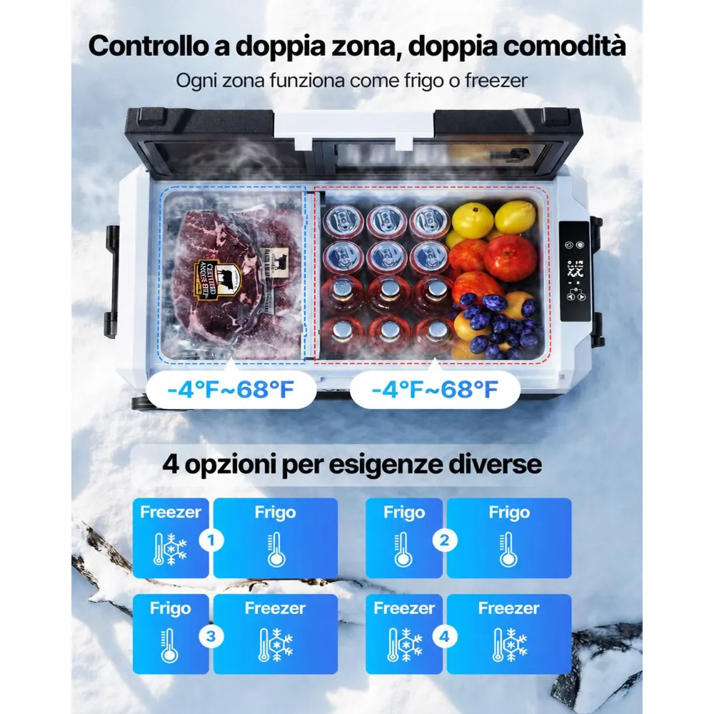 VEVOR Frigorifero Portatile da Auto con Compressore Capienza 45 Litri, Contenitore Refrigerante Doppia Zona Temperatura tra -20 a 20 °C Controllo APP, Mini Frigo per Auto Caravan da Campeggio Pesca