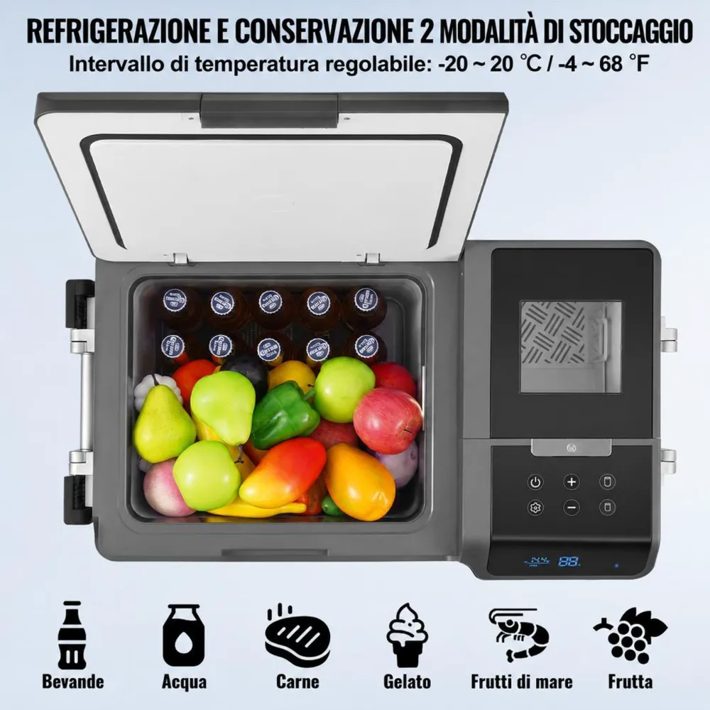 VEVOR Frigorifero Portatile per Auto, Frigorifero 12 V, Congelatore Portatile Zona Singola 35 L, Temperatura - 20 ~ 20 ℃, Refrigeratore a Compressore con Rotelle per Casa, Esterno, Camper, Auto
