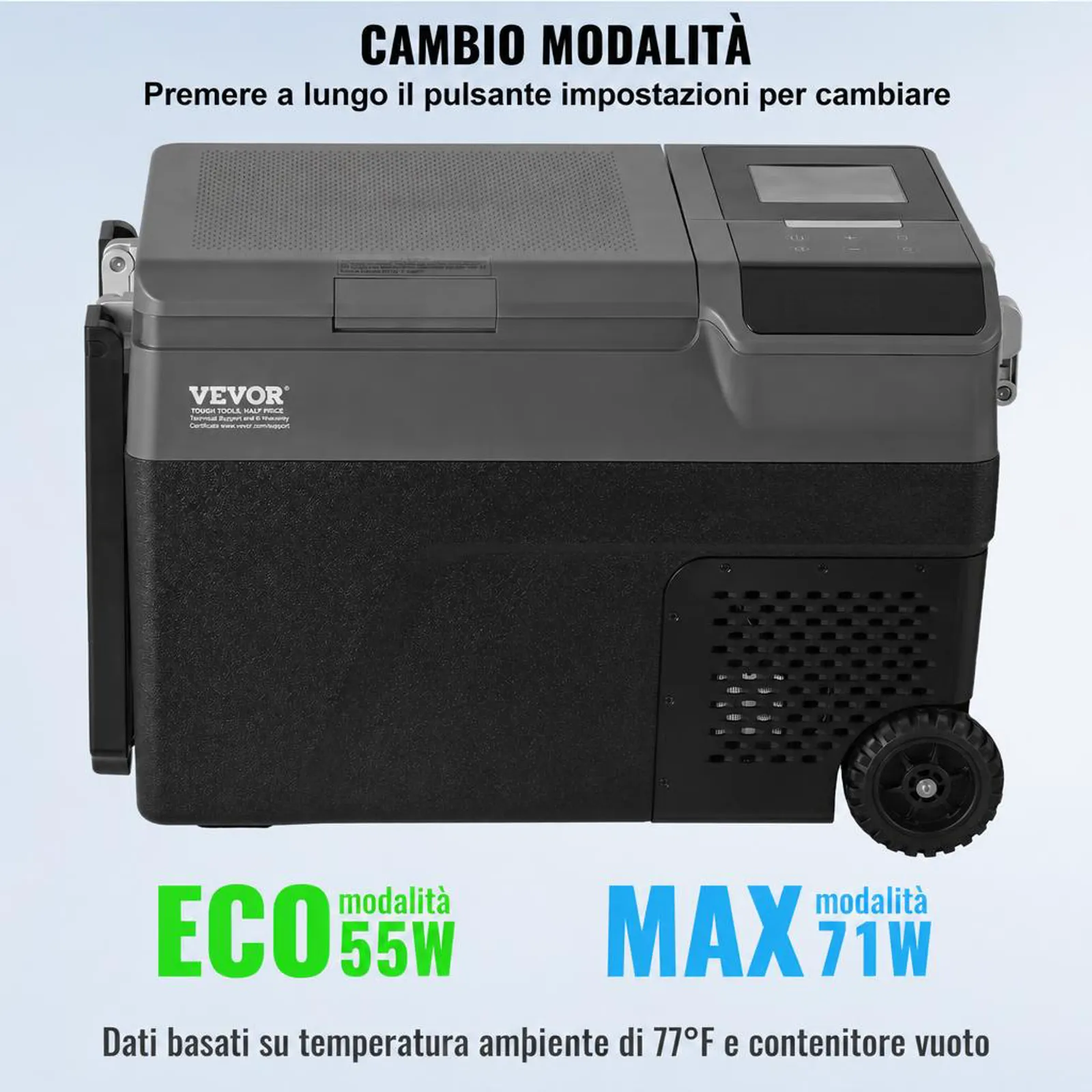 VEVOR Frigorifero Portatile per Auto, Frigorifero 12 V, Congelatore Portatile Zona Singola 35 L, Temperatura - 20 ~ 20 ℃, Refrigeratore a Compressore con Rotelle per Casa, Esterno, Camper, Auto