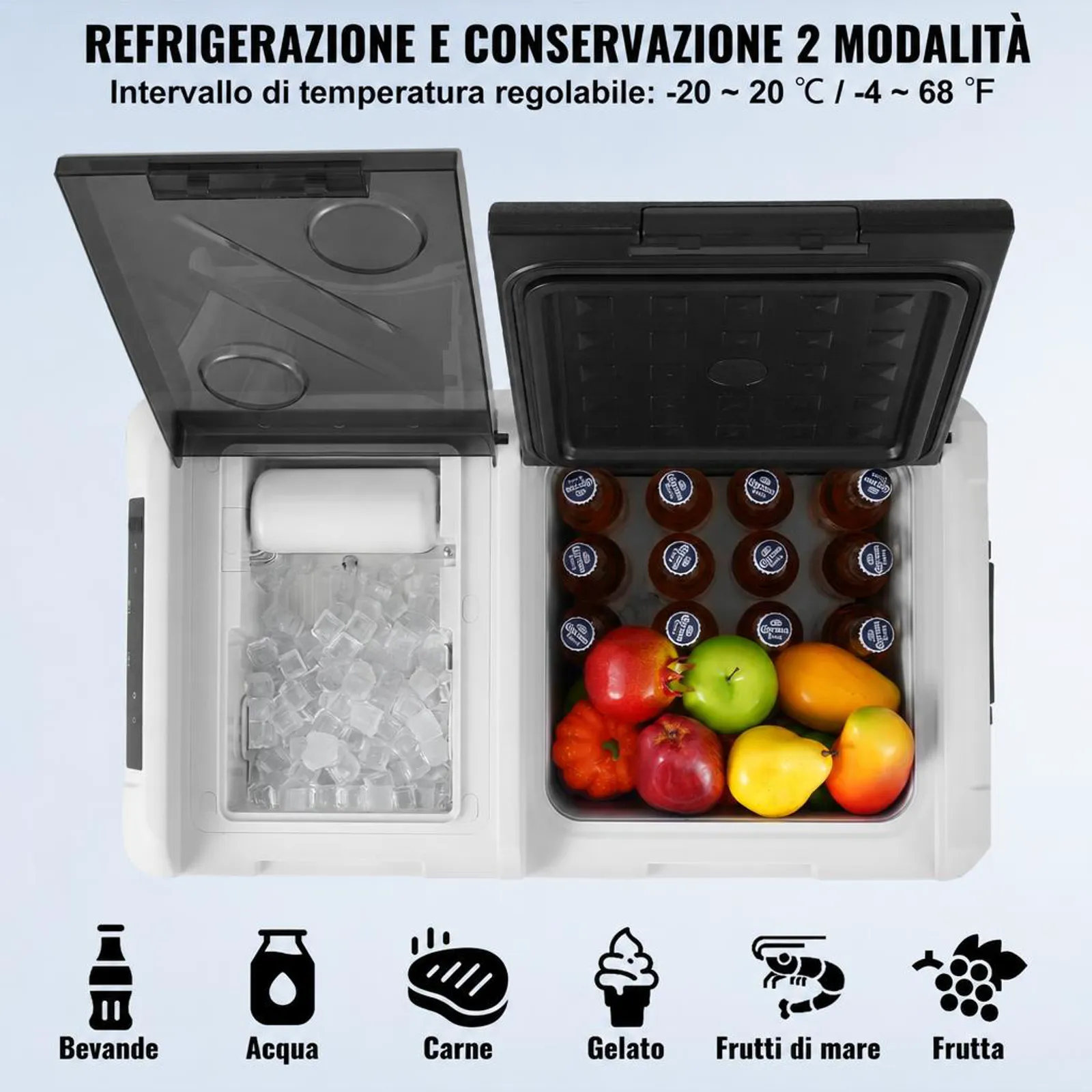 VEVOR Frigorifero Portatile per Auto, Frigorifero 12 V, Congelatore Portatile Zona Singola da 36L, Temperatura Regolabile - 20~20 ℃, Refrigeratore a Compressore per Casa, Esterno, Camper, Auto