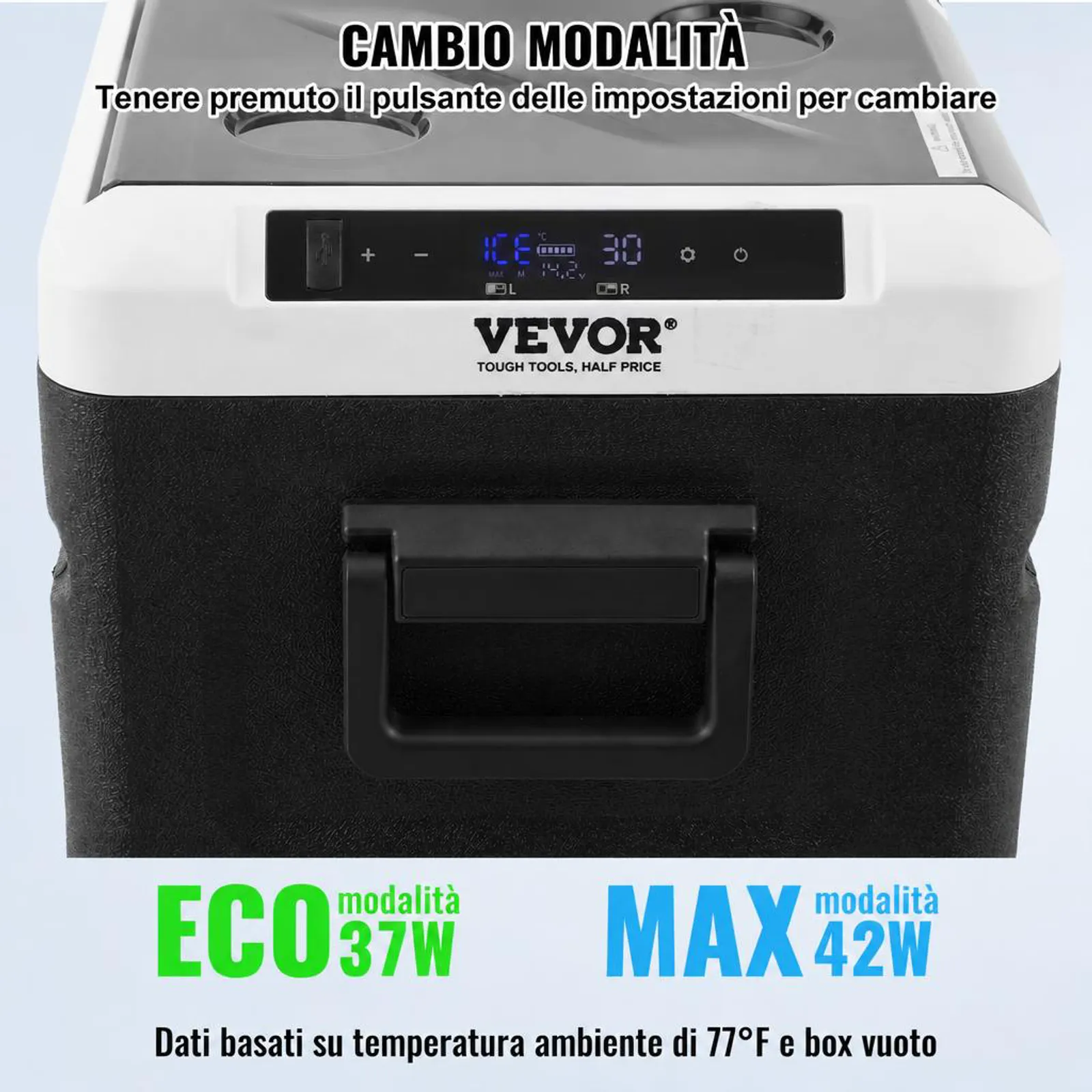 VEVOR Frigorifero Portatile per Auto, Frigorifero 12 V, Congelatore Portatile Zona Singola da 36L, Temperatura Regolabile - 20~20 ℃, Refrigeratore a Compressore per Casa, Esterno, Camper, Auto