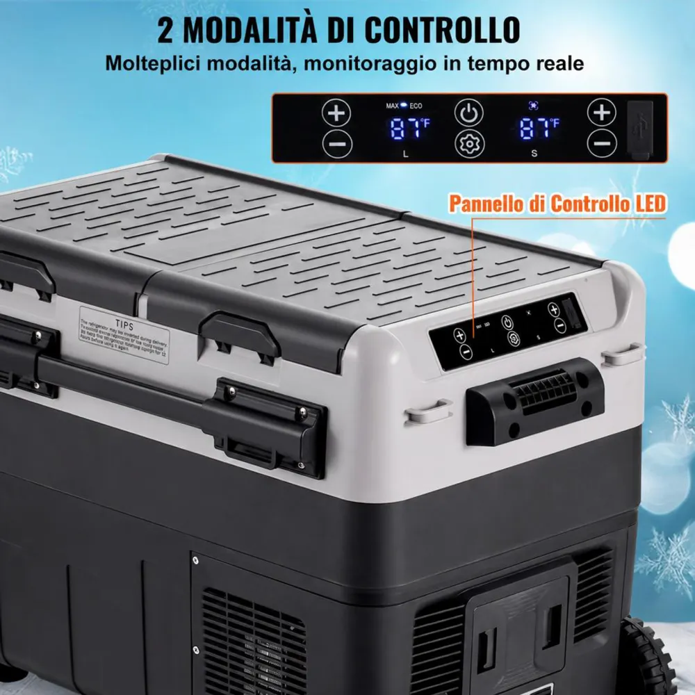 VEVOR Frigorifero Portatile per Auto, Frigorifero 12 V, Congelatore Portatile a Due Zona da 50 L , Temperatura Regolabile - 20 ~ 20 ℃, Refrigeratore a Compressore per Casa, Esterno, Camper, Auto