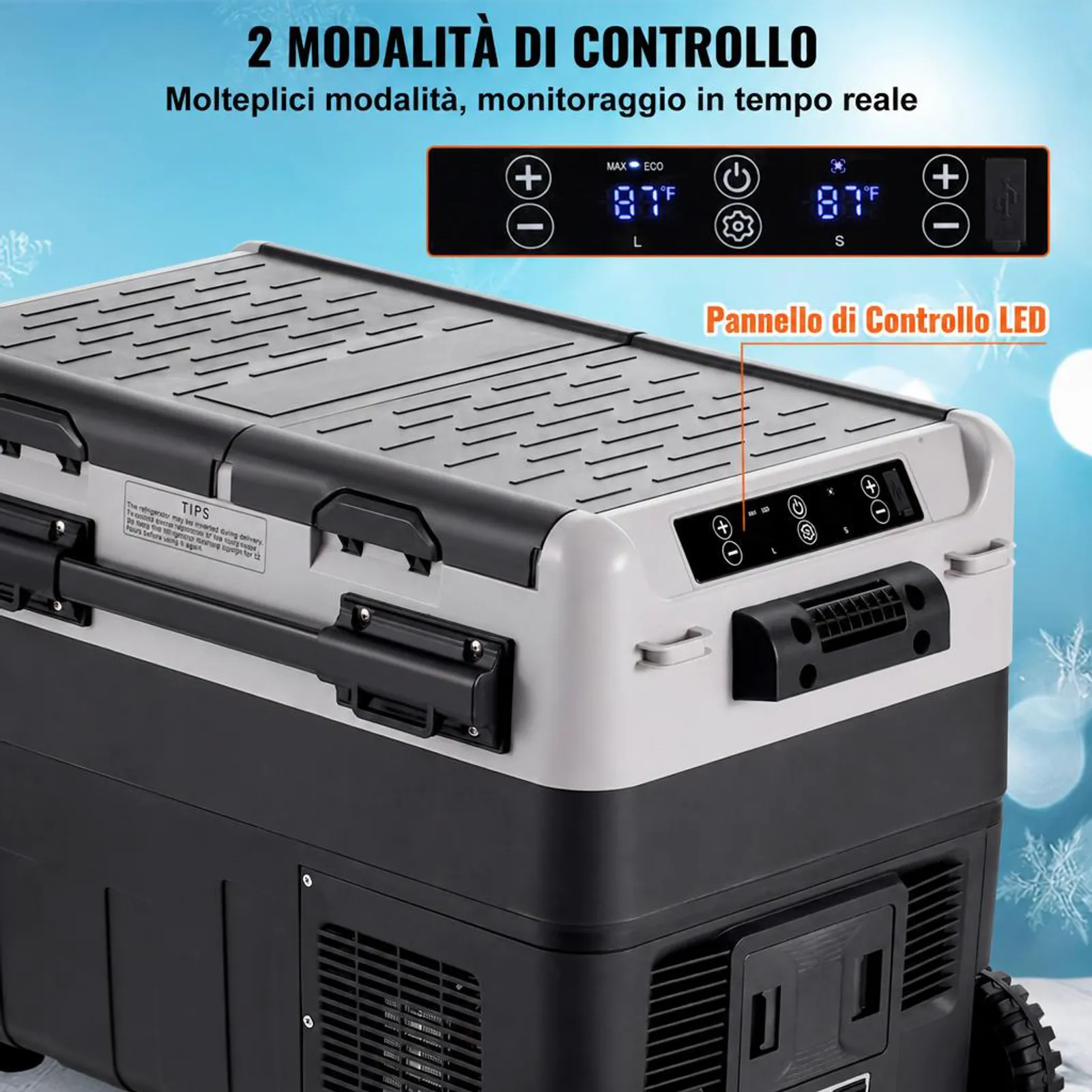 VEVOR Frigorifero Portatile per Auto, Frigorifero 12 V, Congelatore Portatile a Due Zona da 50 L , Temperatura Regolabile - 20 ~ 20 ℃, Refrigeratore a Compressore per Casa, Esterno, Camper, Auto