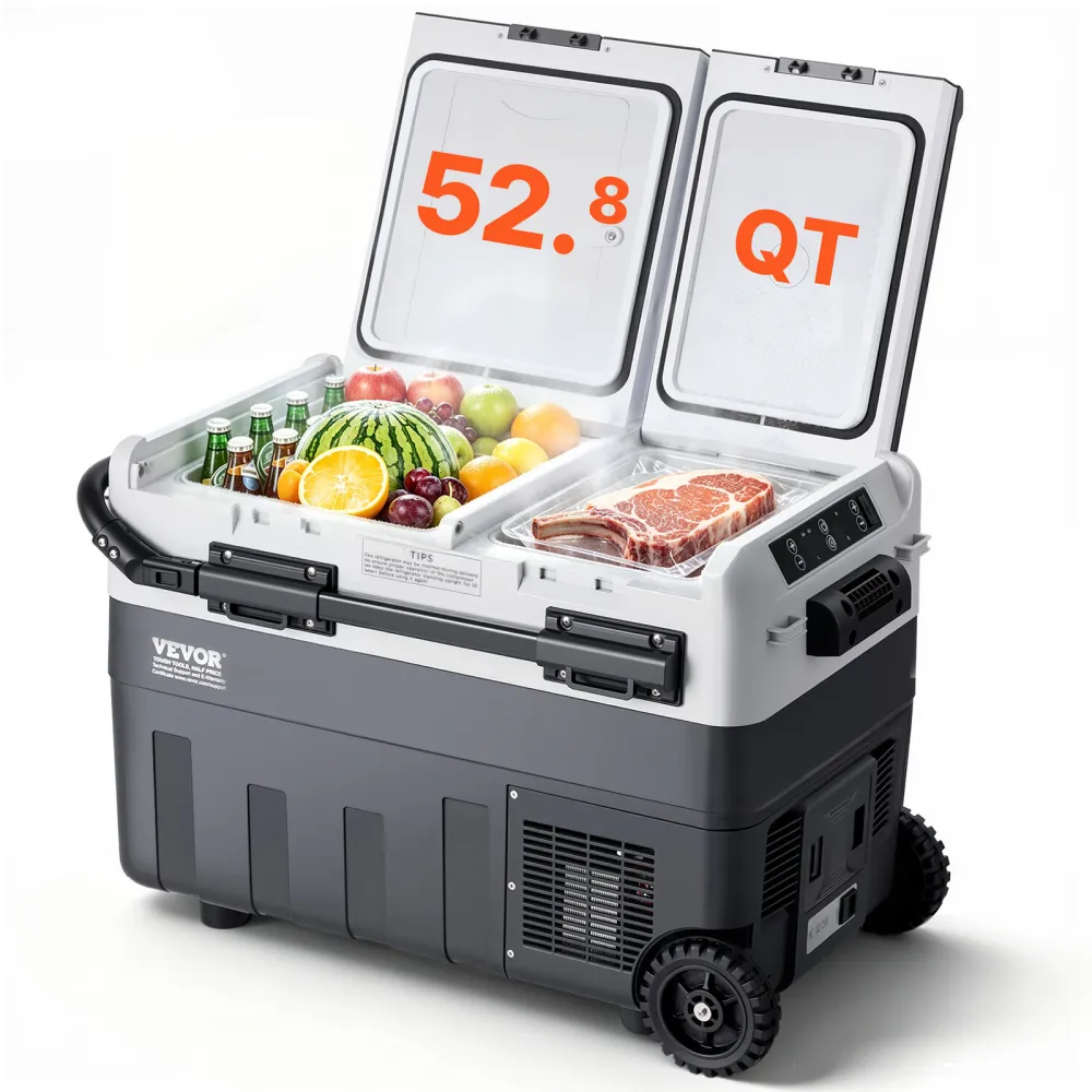 VEVOR Frigorifero Portatile per Auto, Frigorifero 12 V, Congelatore Portatile a Due Zona da 50 L , Temperatura Regolabile - 20 ~ 20 ℃, Refrigeratore a Compressore per Casa, Esterno, Camper, Auto
