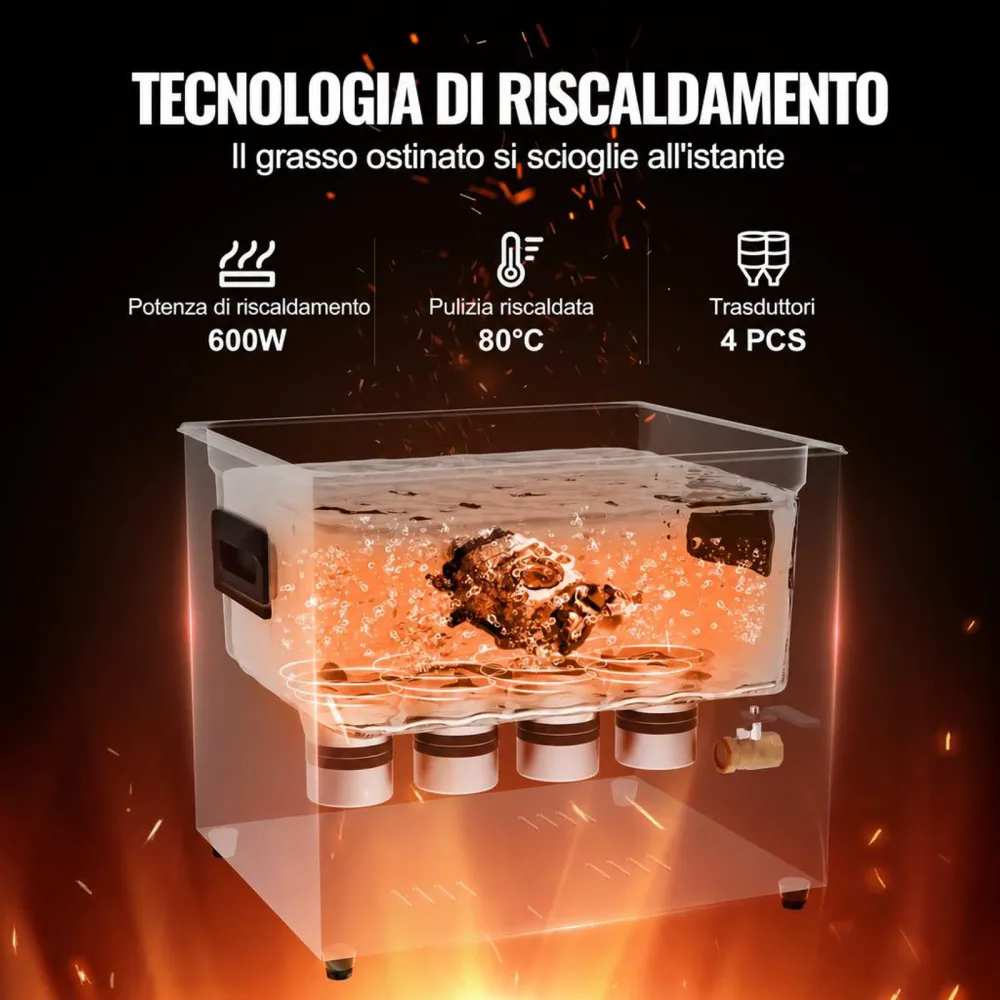 VEVOR Pulitore Digitale ad Ultrasuoni da 10 L 240 W, con Modalità Delicata e Degasaggio Migliorato, Pulitore ad Ultrasuoni Industriale 40 kHz con Riscaldatore Timer per Contenitori, Gioielli