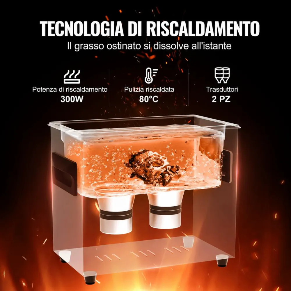 VEVOR Pulitore Digitale Ultrasuoni da 3 L 120 W, con Modalità Delicata Migliorato, Pulitore Ultrasuoni Industriale da 40 kHz con Riscaldatore e Timer per Contenitori, Gioielli 265 x 165 x 240 mm