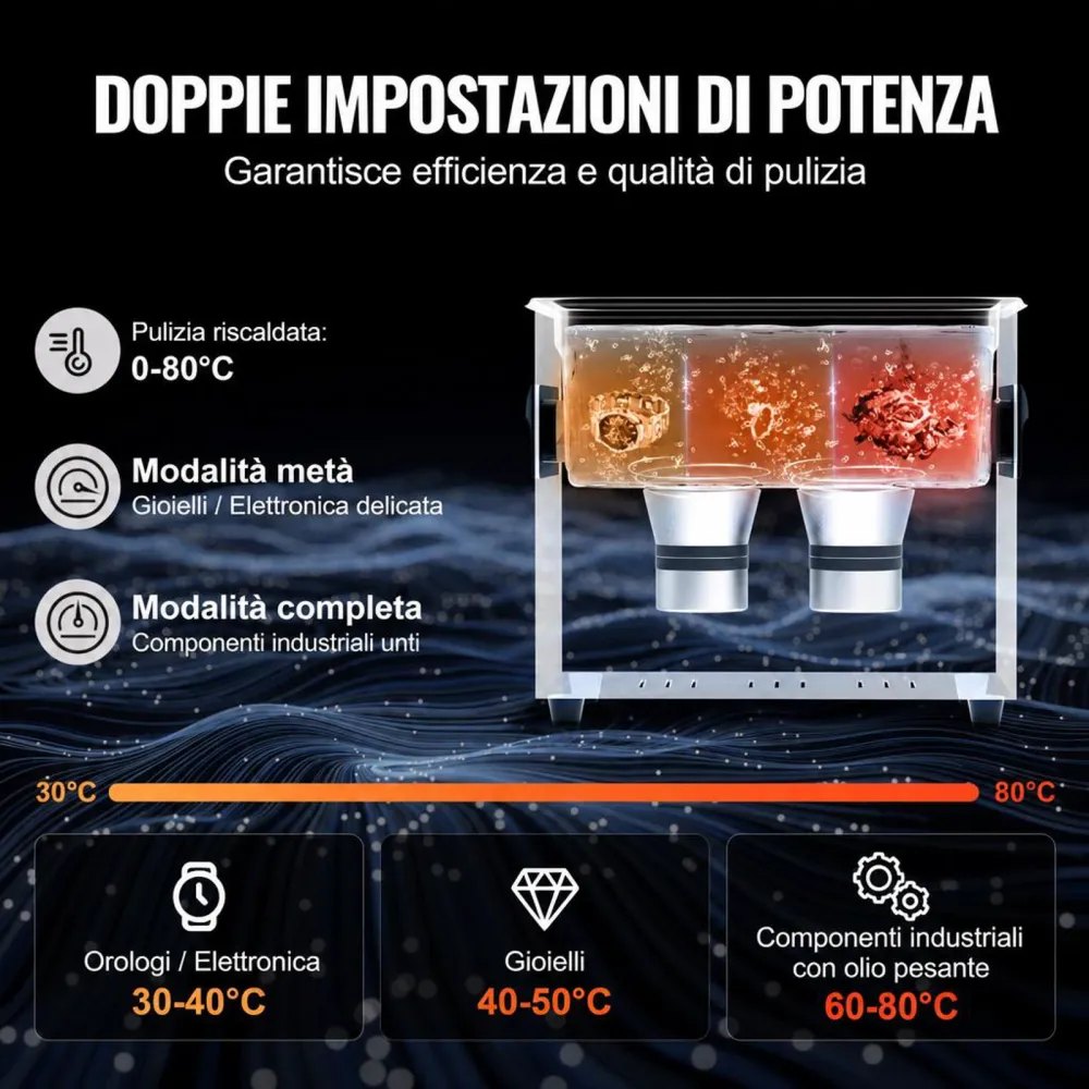 VEVOR Pulitore Digitale Ultrasuoni da 3 L 120 W, con Modalità Delicata Migliorato, Pulitore Ultrasuoni Industriale da 40 kHz con Riscaldatore e Timer per Contenitori, Gioielli 265 x 165 x 240 mm