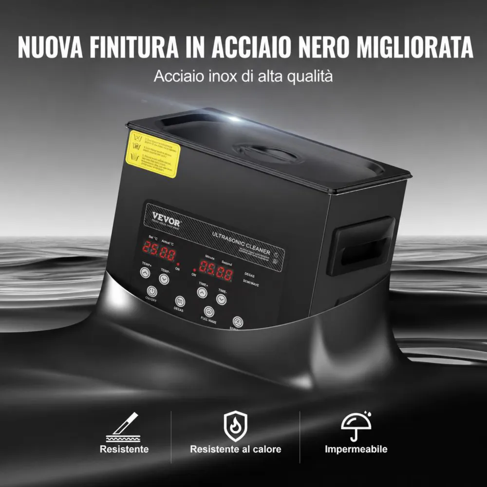 VEVOR Pulitore Digitale Ultrasuoni da 3 L 120 W, con Modalità Delicata Migliorato, Pulitore Ultrasuoni Industriale da 40 kHz con Riscaldatore e Timer per Contenitori, Gioielli 265 x 165 x 240 mm