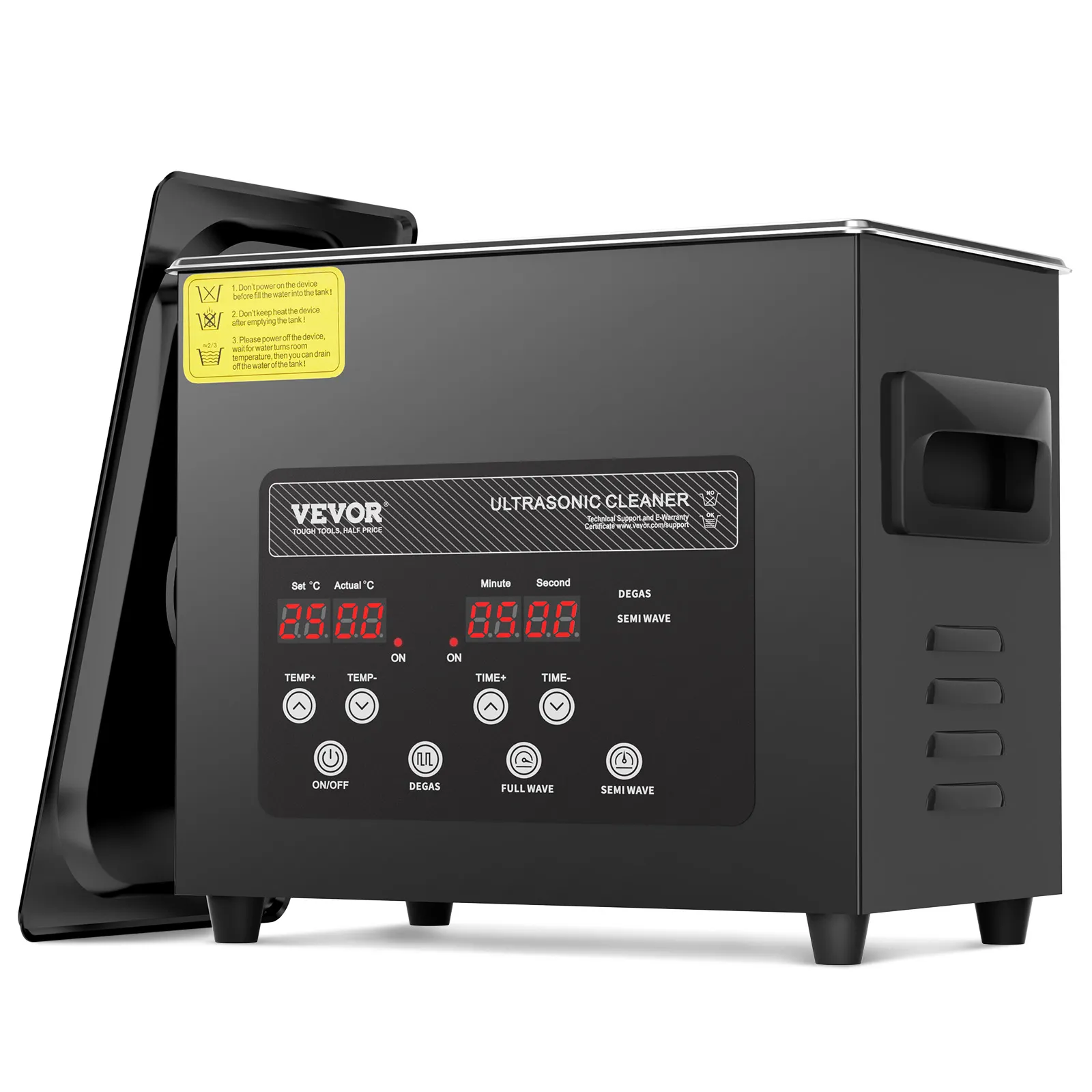 VEVOR Pulitore Digitale Ultrasuoni da 3 L 120 W, con Modalità Delicata Migliorato, Pulitore Ultrasuoni Industriale da 40 kHz con Riscaldatore e Timer per Contenitori, Gioielli 265 x 165 x 240 mm