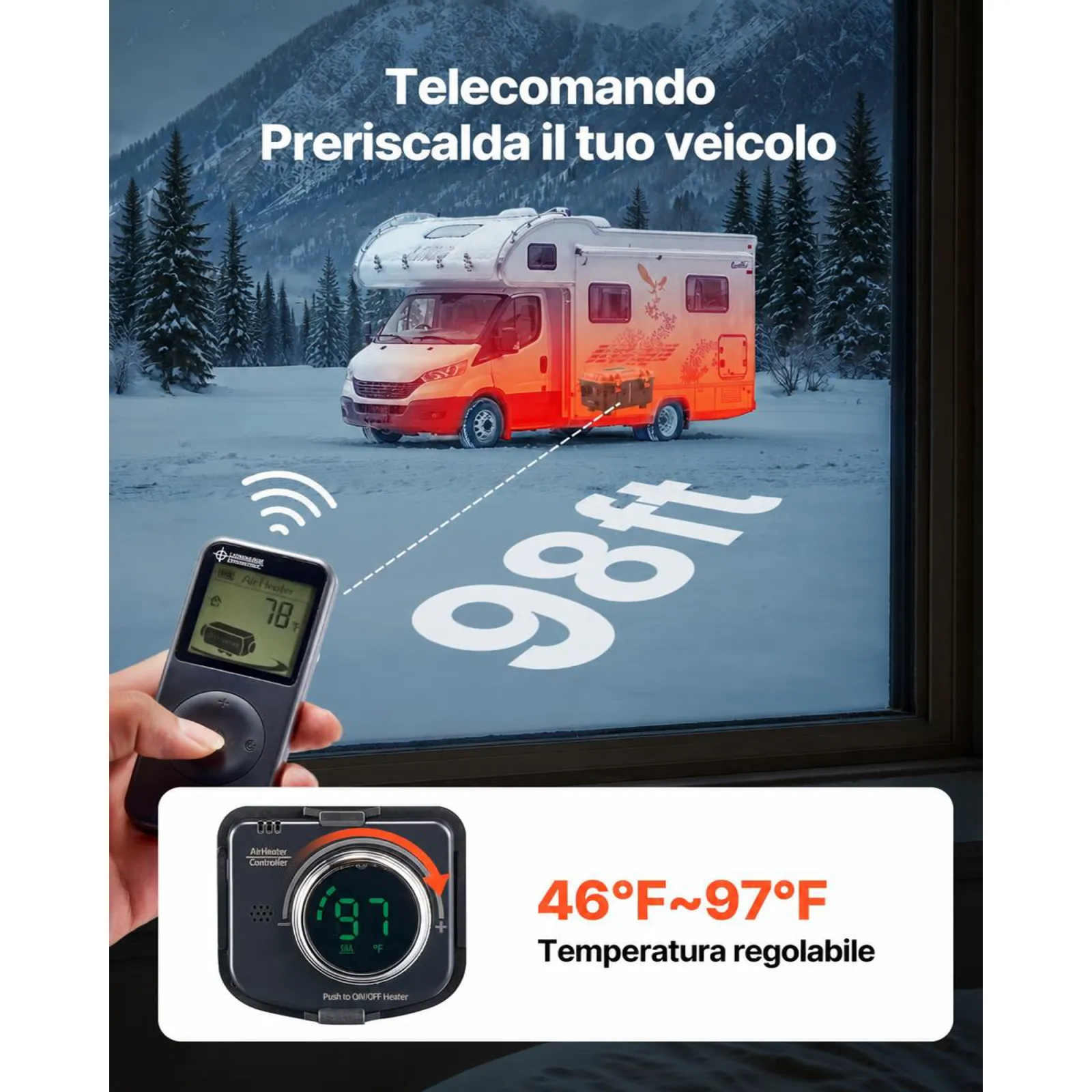 VEVOR Riscaldatore d'Aria Diesel 8 kW DC 12 V/24 V Riscaldatore da Parcheggio Portatile con Telecomando Schermo LCD, Serbatoio del Carburante da 4L per Camion Camper