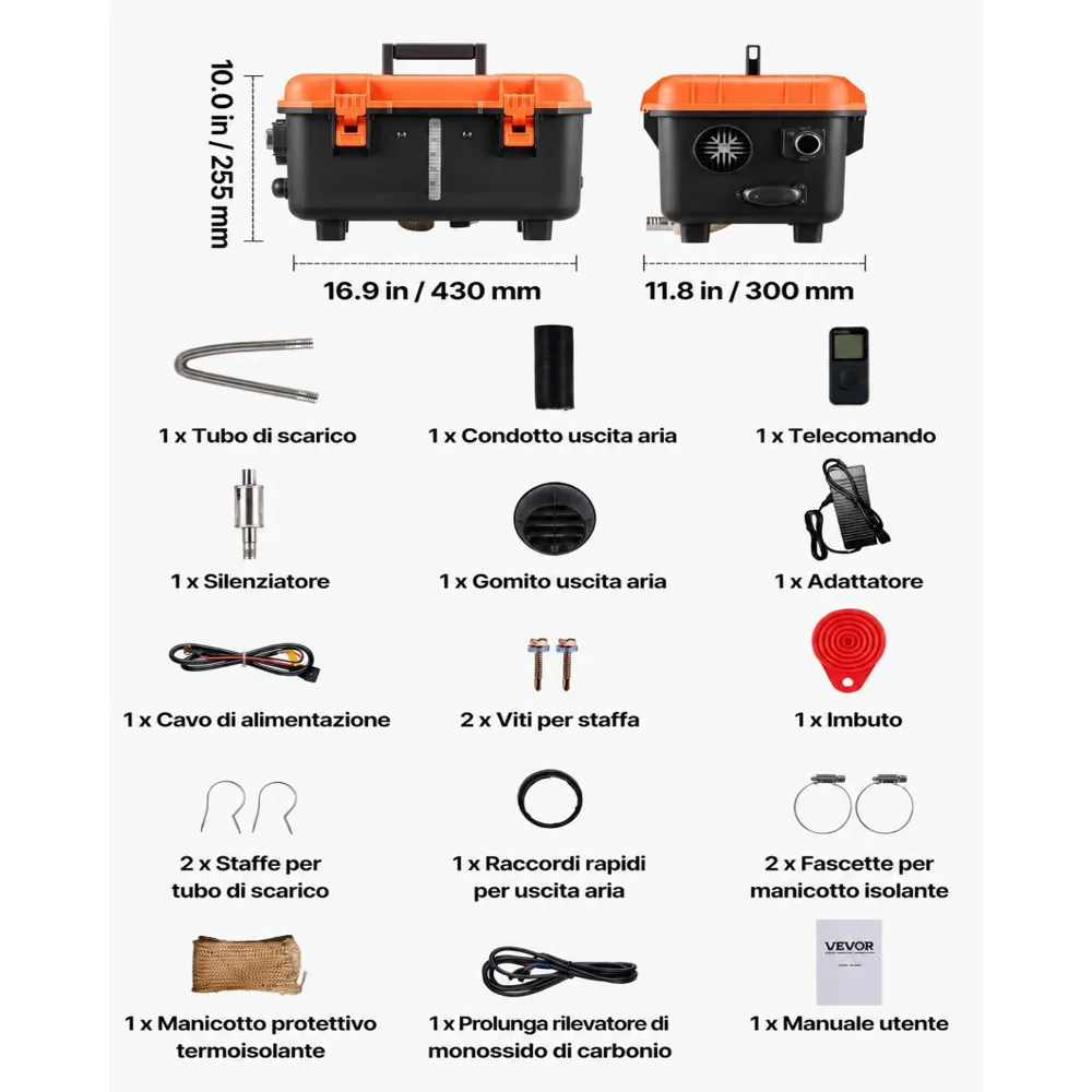 VEVOR Riscaldatore d'Aria Diesel 8 kW DC 12 V/24 V Riscaldatore da Parcheggio Portatile con Telecomando Schermo LCD, Serbatoio del Carburante da 4L per Camion Camper