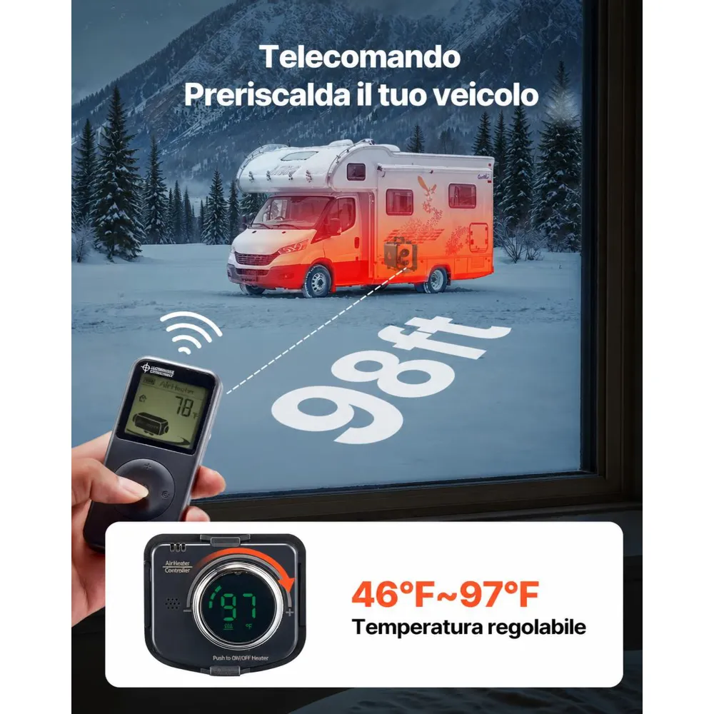 VEVOR Riscaldatore d'Aria Diesel 5-8KW DC 12 V/24 V Riscaldatore da Parcheggio Portatile con Telecomando Schermo LCD, Serbatoio del Carburante da 4,5 L per Camion Camper