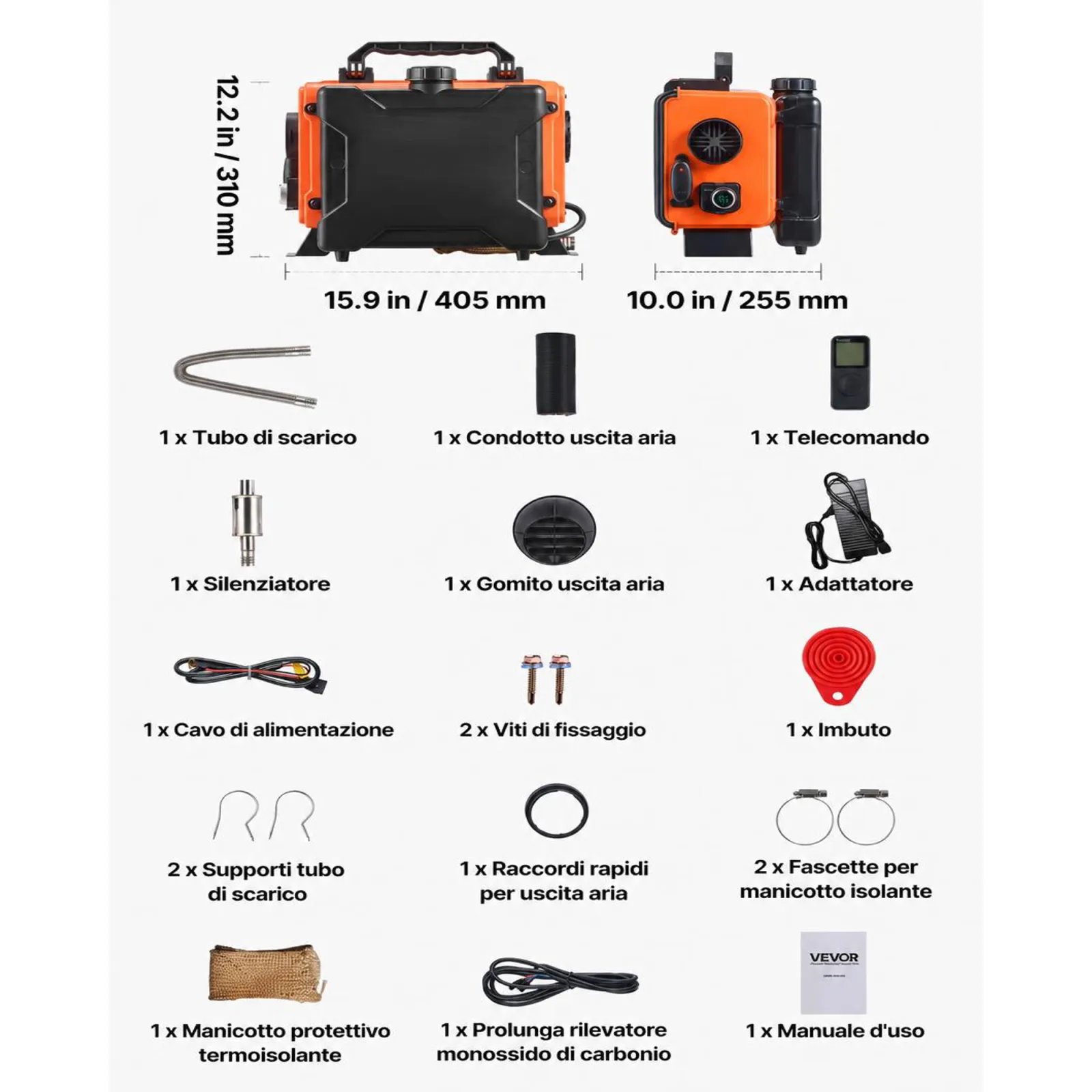 VEVOR Riscaldatore d'Aria Diesel 5-8KW DC 12 V/24 V Riscaldatore da Parcheggio Portatile con Telecomando Schermo LCD, Serbatoio del Carburante da 4,5 L per Camion Camper