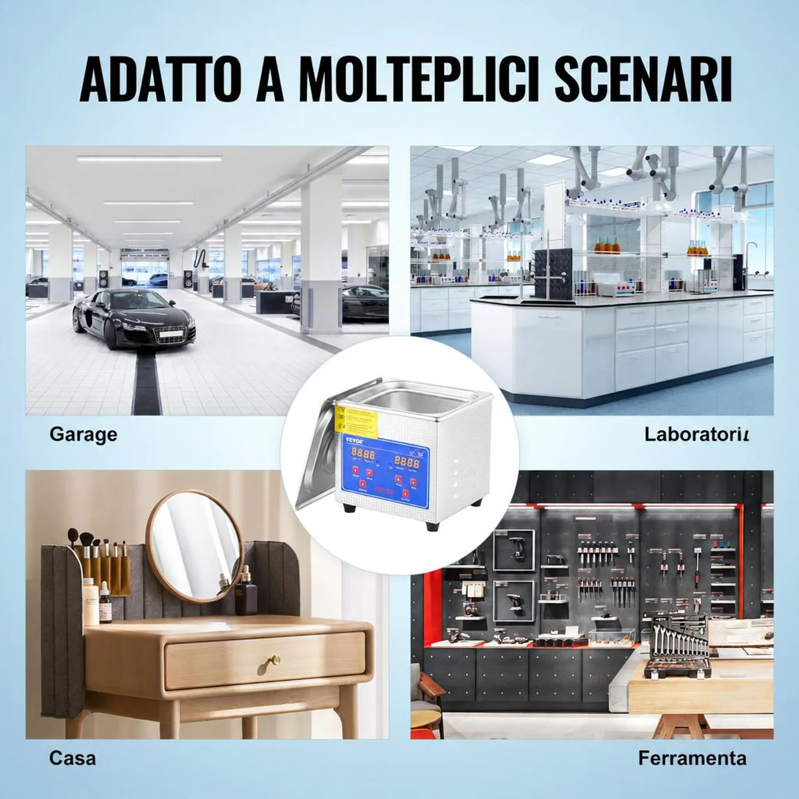 VEVOR Pulitore ad Ultrasuoni 1.3L Macchina di Pulizia ad Ultrasuoni in Acciaio Inossidabile Timer Riscaldamento Digitale Pulizia di Gioielli per Uso Domestico Personale Commerciale