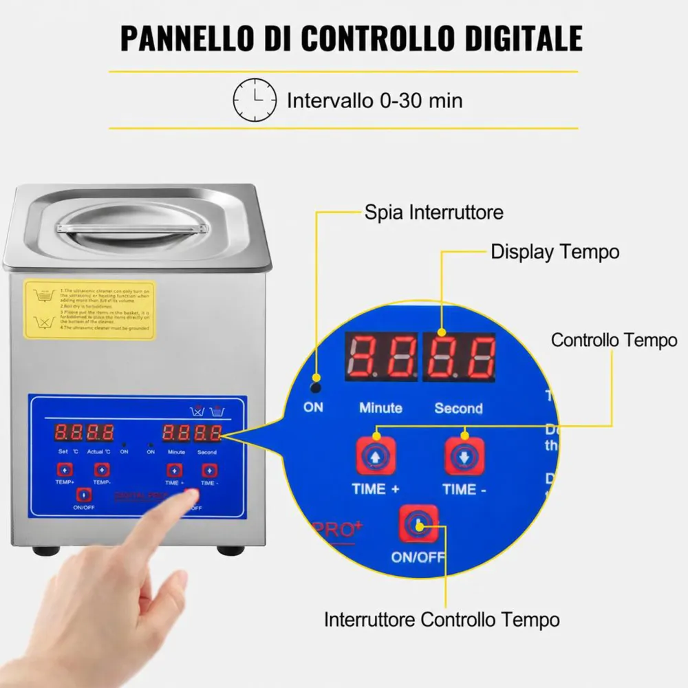 VEVOR Pulitore ad Ultrasuoni 2L Macchina di Pulizia ad Ultrasuoni in Acciaio Inossidabile Timer Riscaldamento Digitale Pulizia di Gioielli per Uso Domestico Personale Commerciale