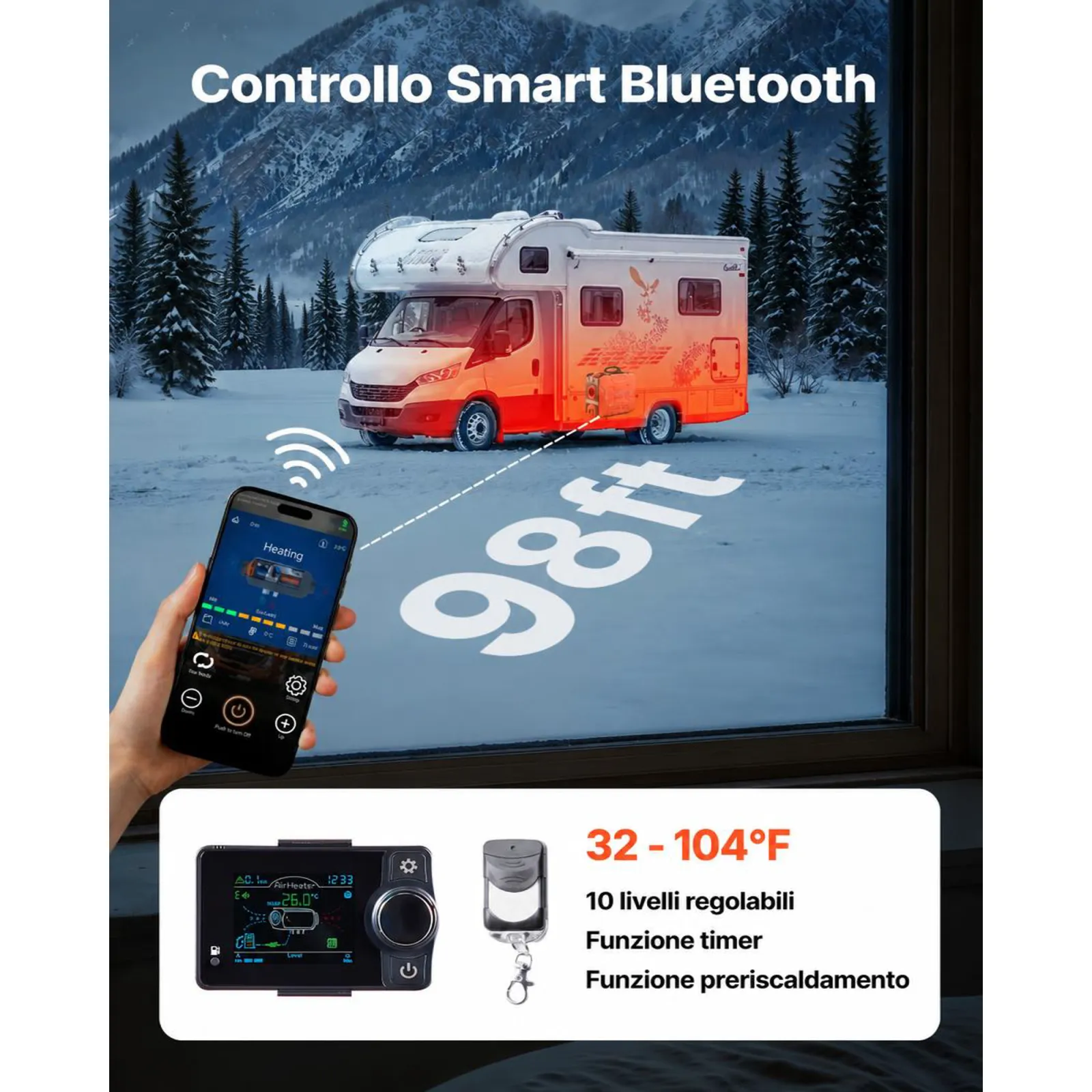 VEVOR Riscaldatore Diesel, Riscaldatore d'Aria Diesel Portatile All-in-One da 5-8KW DC 12 V con Controllo Tramite App Bluetooth, Telecomando e Schermo LCD, Serbatoio del Carburante da 4,5 L