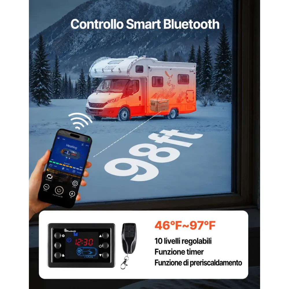 VEVOR Riscaldatore Diesel 8 kW DC 12 V/24 V, Riscaldatore di Parcheggio ad Aria Diesel per Auto, Portatile, Controllo Tramite APP Bluetooth, Telecomando Display LCD, Serbatoio da 5L