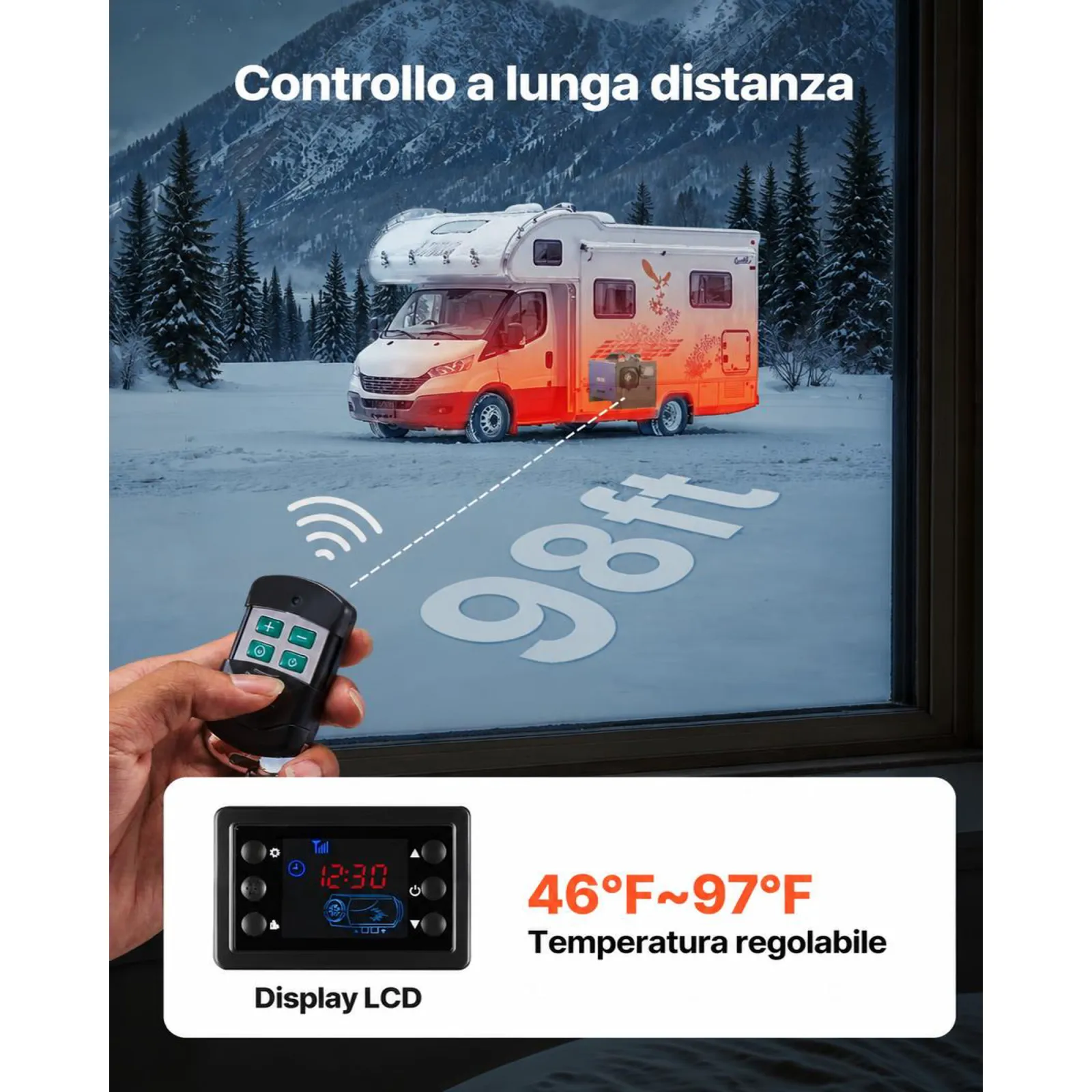 VEVOR Riscaldatore Diesel, 8 kW, DC 12 V/24 V, Riscaldatore d'Aria Diesel Portatile Tutto in Uno con Telecomando e Schermo LCD, Riscaldamento Rapido e Basso Rumore, Serbatoio Carburante da 5 L