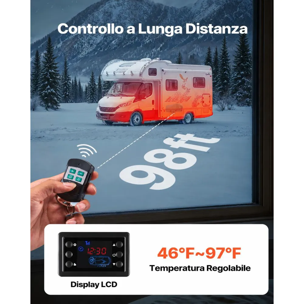VEVOR Riscaldatore Diesel, 12-24V 5-8KW Riscaldatore d'Aria Diesel Portatile con Telecomando e Schermo LCD, Riscaldamento Rapido e Silenzioso, Serbatoio Carburante Grande da 10 L