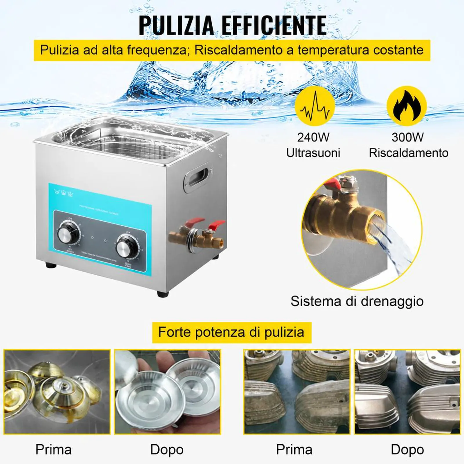 VEVOR 10L Macchina di Pulizia Ultrasonico Cleaner Professionale Digital Ultrasonic Cleaner Macchina Sanitizer per Carburatore Parti in Ottone Gioielli Dentali Monete Metalliche