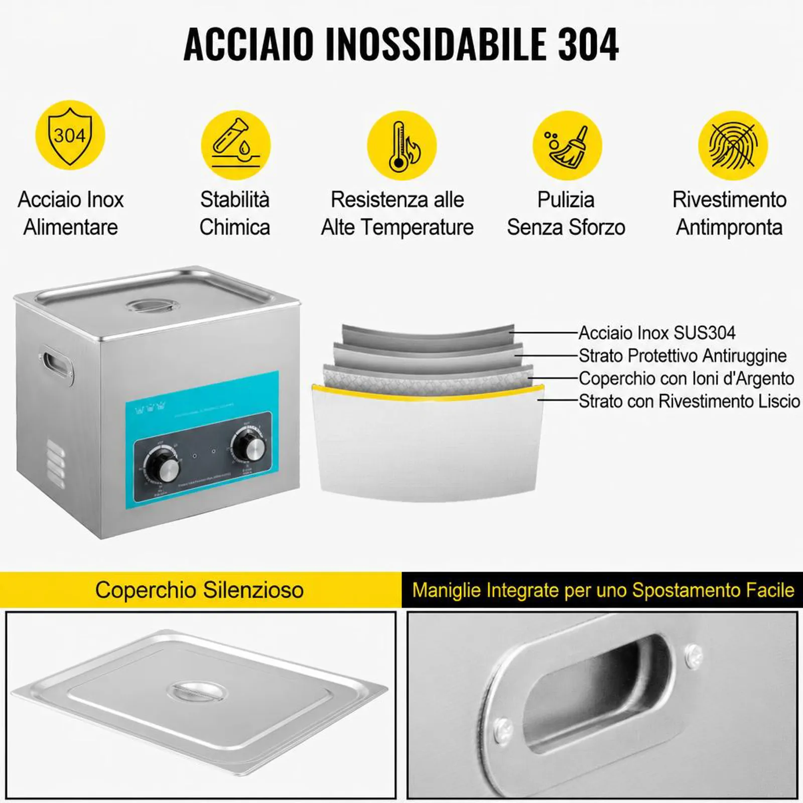 VEVOR 10L Macchina di Pulizia Ultrasonico Cleaner Professionale Digital Ultrasonic Cleaner Macchina Sanitizer per Carburatore Parti in Ottone Gioielli Dentali Monete Metalliche