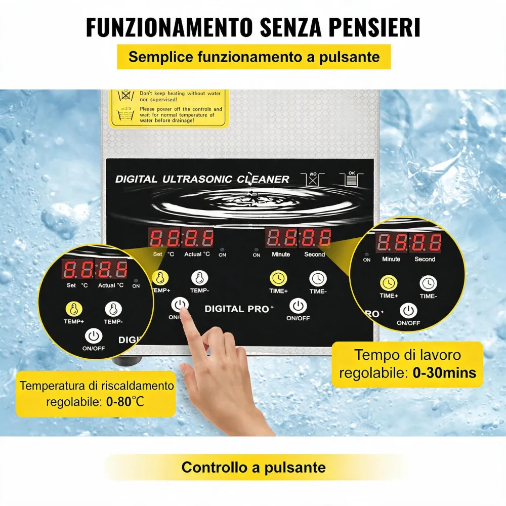VEVOR Pulitore a Ultrasuoni Aggiornato 2 L (Riscaldatore da 100 W a Ultrasuoni da 60 W) Pulitore per Parti a Ultrasuoni da Laboratorio Digitale con Temporizzatore per Pulizia di Parti di Gioielli