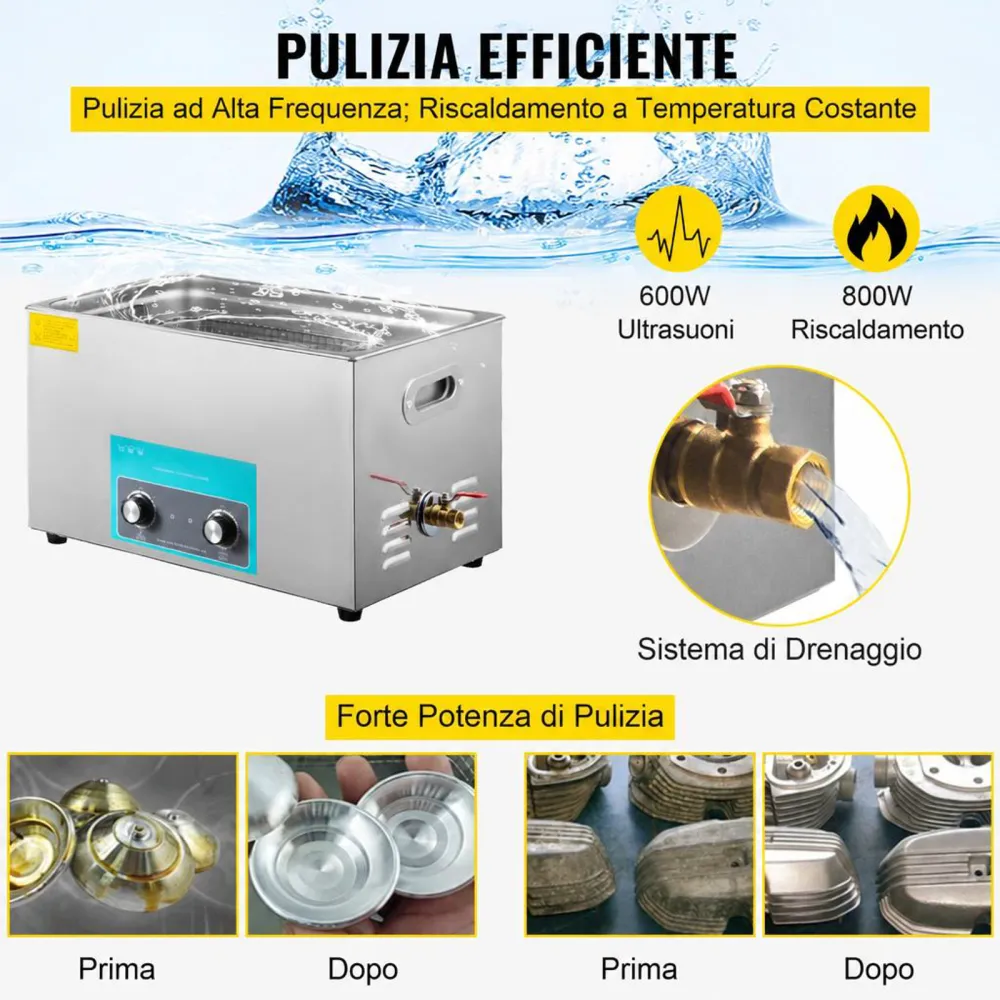 VEVOR 30L Pulitore Ultrasuoni in Acciaio Inox 304 Pulitori ad Ultrasuoni Digitale con Riscaldatore Timer Macchina per la Pulizia di Disinfettanti per Carburatori Parti in Ottone Gioielli Dentali