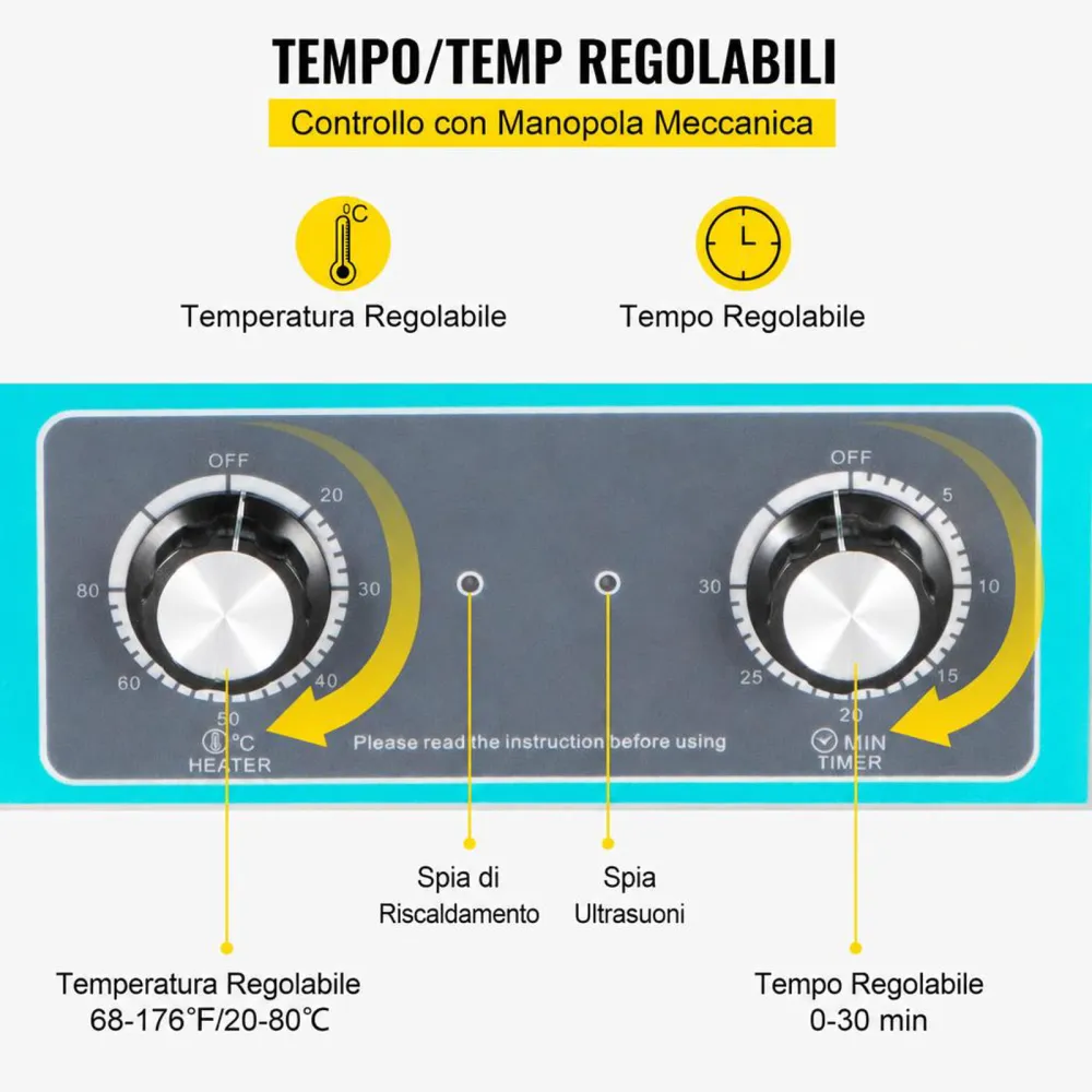 VEVOR 30L Pulitore Ultrasuoni in Acciaio Inox 304 Pulitori ad Ultrasuoni Digitale con Riscaldatore Timer Macchina per la Pulizia di Disinfettanti per Carburatori Parti in Ottone Gioielli Dentali