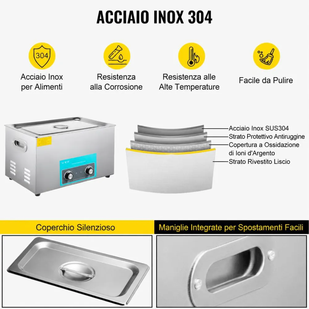 VEVOR 30L Pulitore Ultrasuoni in Acciaio Inox 304 Pulitori ad Ultrasuoni Digitale con Riscaldatore Timer Macchina per la Pulizia di Disinfettanti per Carburatori Parti in Ottone Gioielli Dentali
