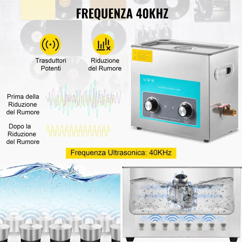 VEVOR 6.5L Pulitore Ultrasuoni Digitale Ultrasuoni Dispositivo in Acciaio Inox 304 con Riscaldatore Timer Macchina di Pulizia Uso Commerciale Domestico Personale