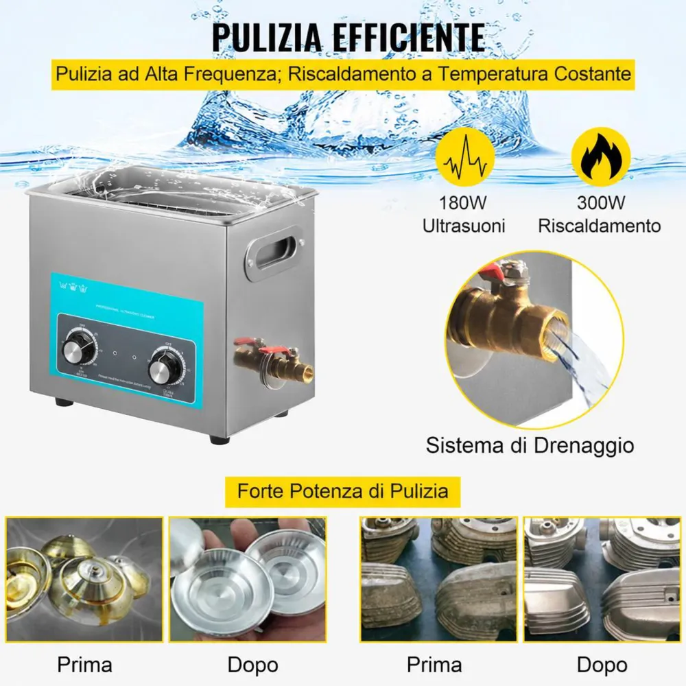 VEVOR 6.5L Pulitore Ultrasuoni Digitale Ultrasuoni Dispositivo in Acciaio Inox 304 con Riscaldatore Timer Macchina di Pulizia Uso Commerciale Domestico Personale