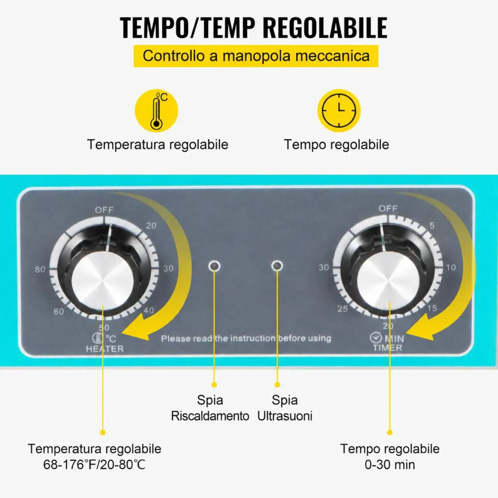 VEVOR 6.5L Pulitore Ultrasuoni Digitale Ultrasuoni Dispositivo in Acciaio Inox 304 con Riscaldatore Timer Macchina di Pulizia Uso Commerciale Domestico Personale