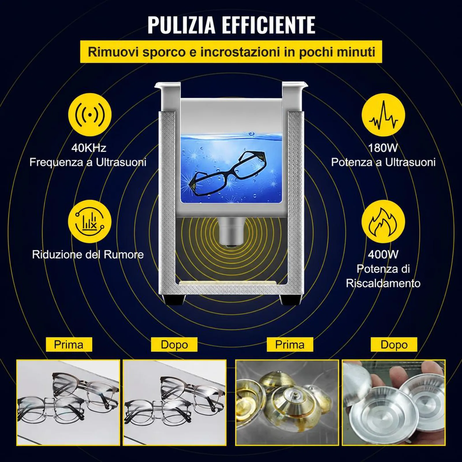 VEVOR Pulitore a Ultrasuoni Aggiornato 6 L (Riscaldatore da 200 W Ultrasuoni da 180 W) Pulitore di Parti a Ultrasuoni da Laboratorio Digitale con Temporizzatore per Pulizia di Strumenti di Gioielli