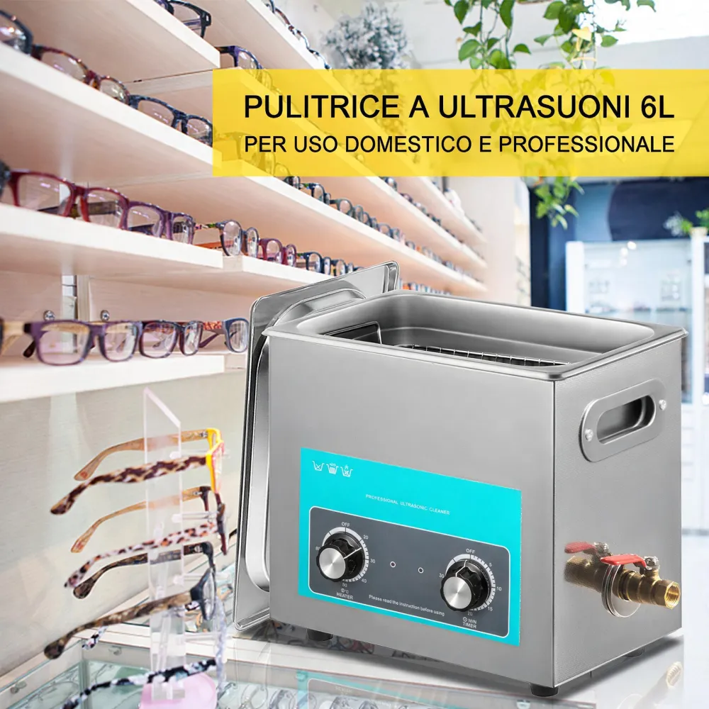 VEVOR Pulitore a Ultrasuoni 6 L Macchina Pulitrice a Ultrasuoni Controllo con Manopola in Acciaio Inossidabile 304, con Temporizzatore Riscaldatore per Gioielli, Orologi, Occhiali, Strumenti Dentali