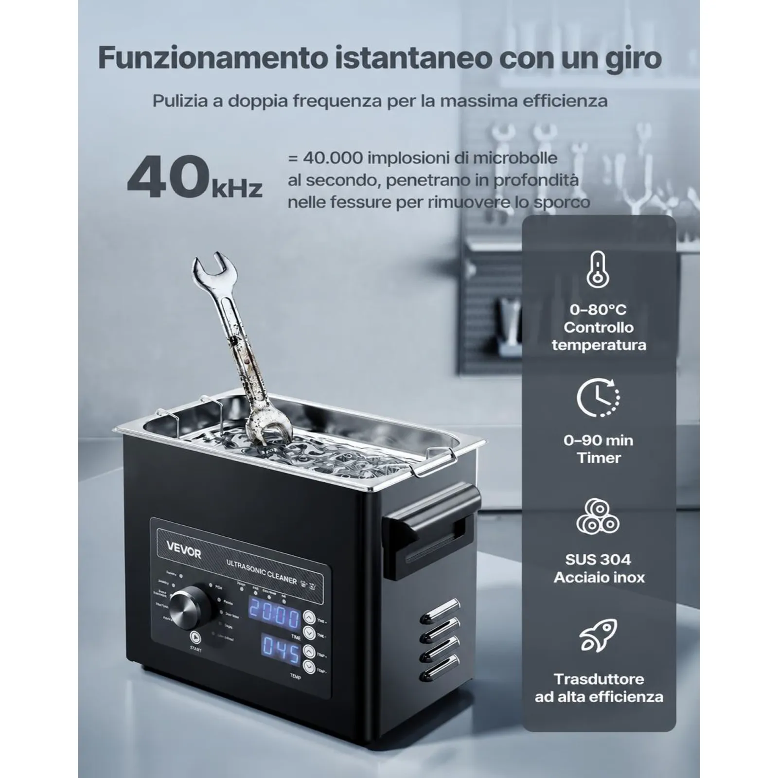 VEVOR Macchina di Pulizia a Ultrasuoni Professionale con Controllo Tramite Manopola Rotante, Capacita di 3 L con Cestello e Sfera di Pulizia, Pulitore a Ultrasuoni per Orologi, Rasoi, Gioielli