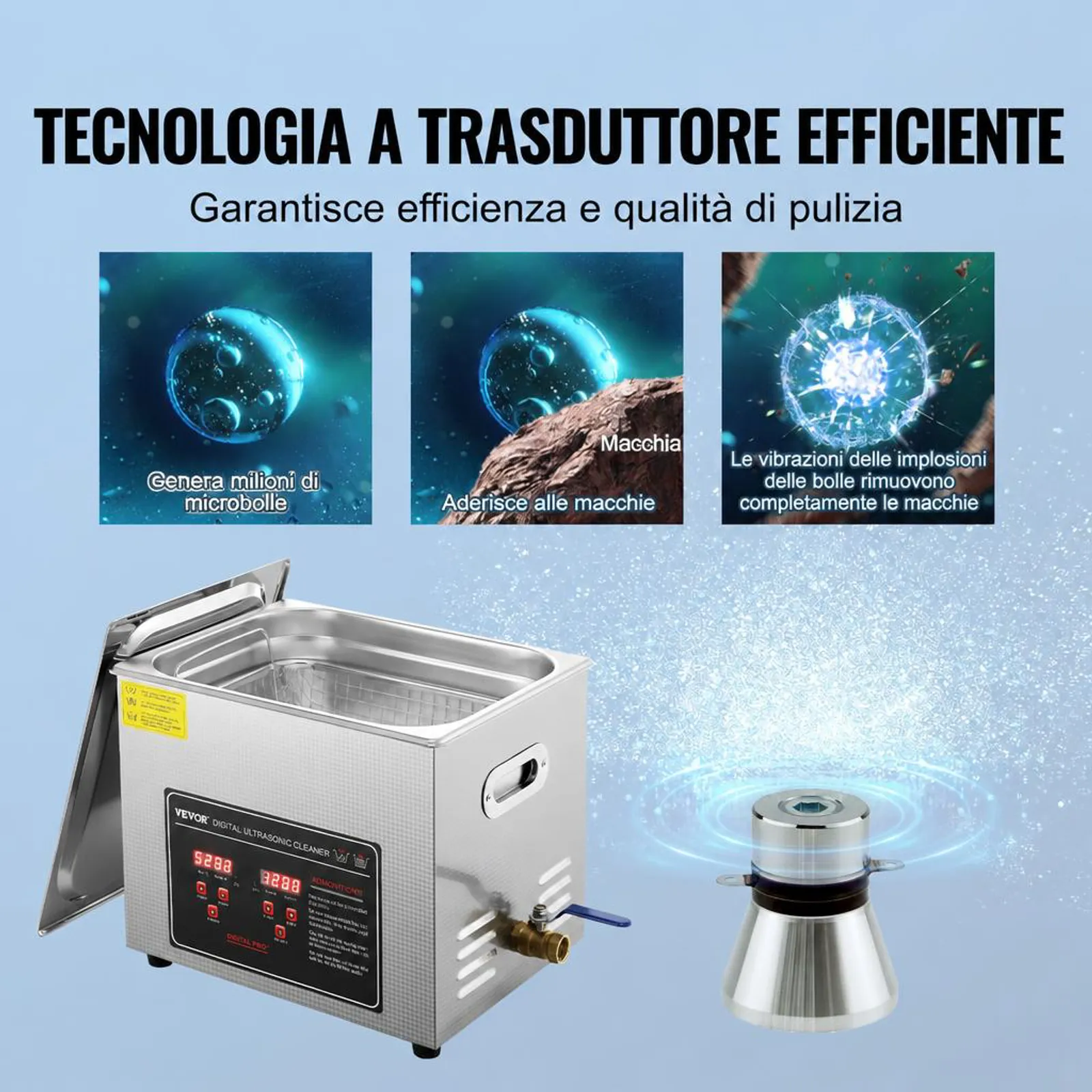 VEVOR Pulitore a Ultrasuoni Display Digitale in Acciaio Inox Capienza 10 Litri con Riscaldamento Tempo Temperatura Regolabile, Macchina Pulitrice a Ultrasuoni per Gioielli Occhiali Orologi Laboratorio