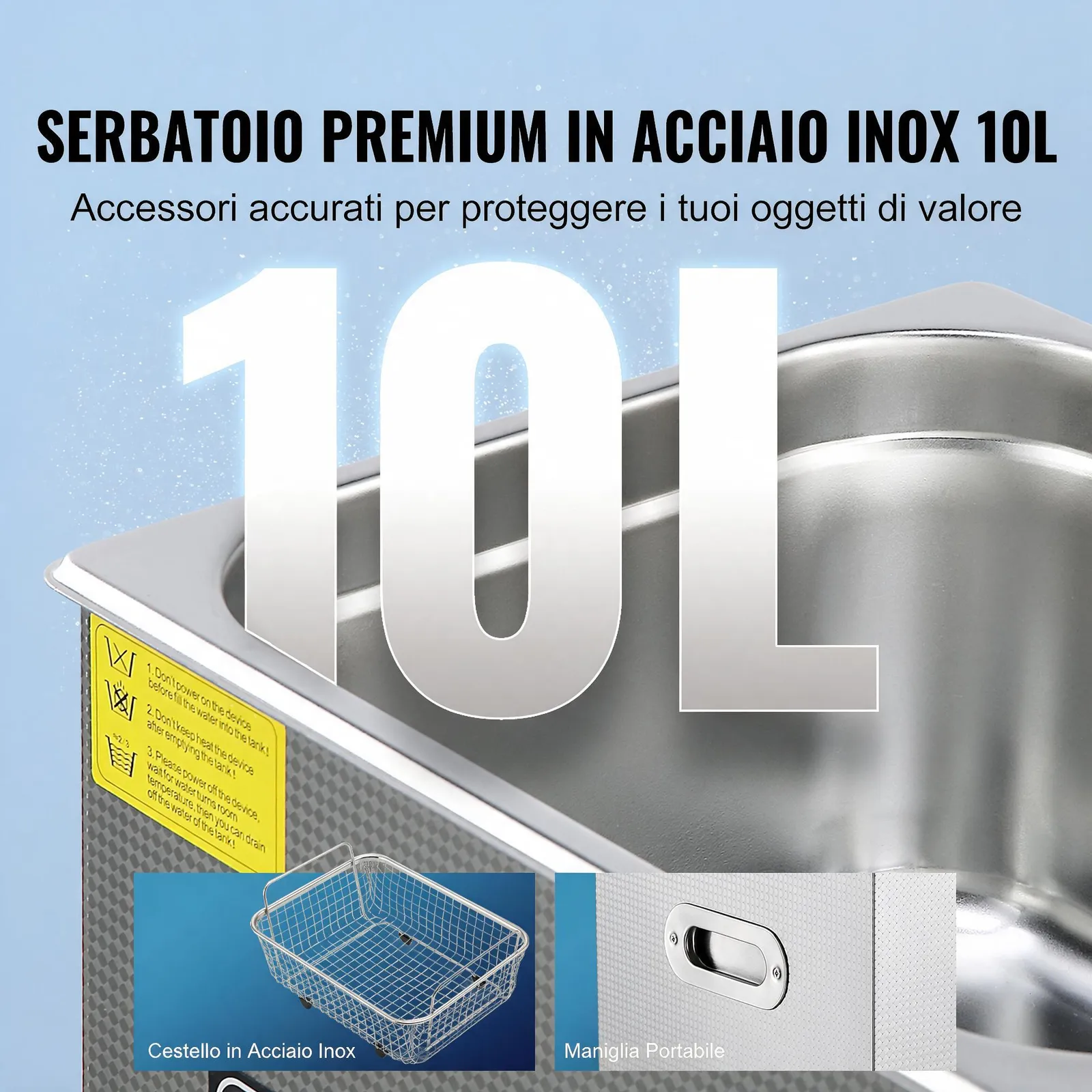 VEVOR Pulitore a Ultrasuoni Display Digitale in Acciaio Inox Capienza 10 Litri con Riscaldamento Tempo Temperatura Regolabile, Macchina Pulitrice a Ultrasuoni per Gioielli Occhiali Orologi Laboratorio