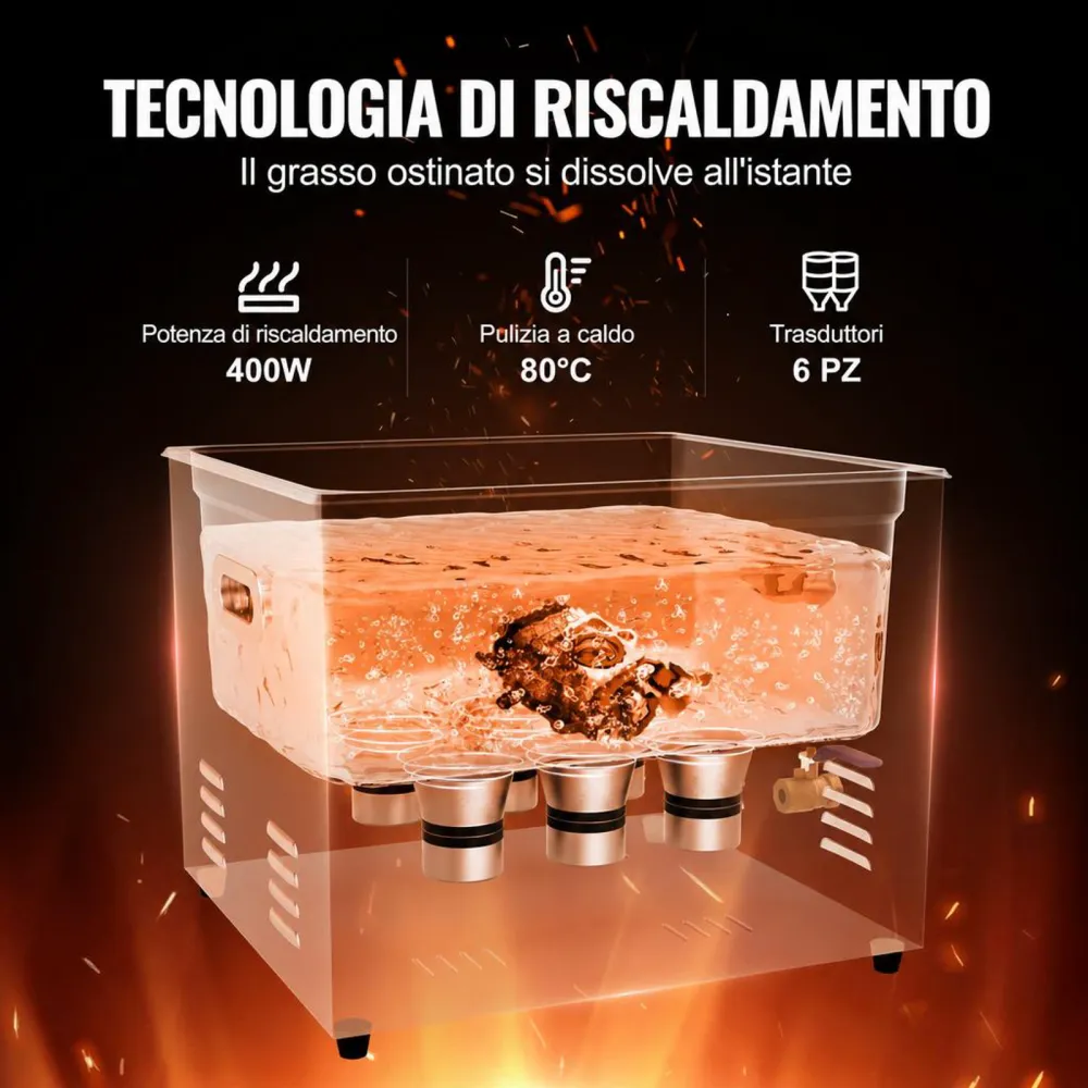 VEVOR Pulitore ad Ultrasuoni 15L Dispositivo per Pulizia Ultrasuoni Macchina per Pulizia ad Ultrasuoni da 360W con Timer Riscaldatore, Pulitore Digitale da 40 kHz con Cestello per Parti Gioielli