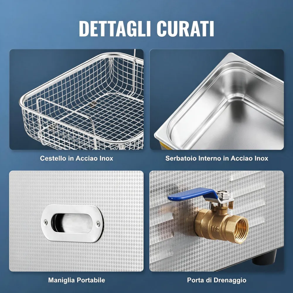 VEVOR Pulitore ad Ultrasuoni 15L Dispositivo per Pulizia Ultrasuoni Macchina per Pulizia ad Ultrasuoni da 360W con Timer Riscaldatore, Pulitore Digitale da 40 kHz con Cestello per Parti Gioielli