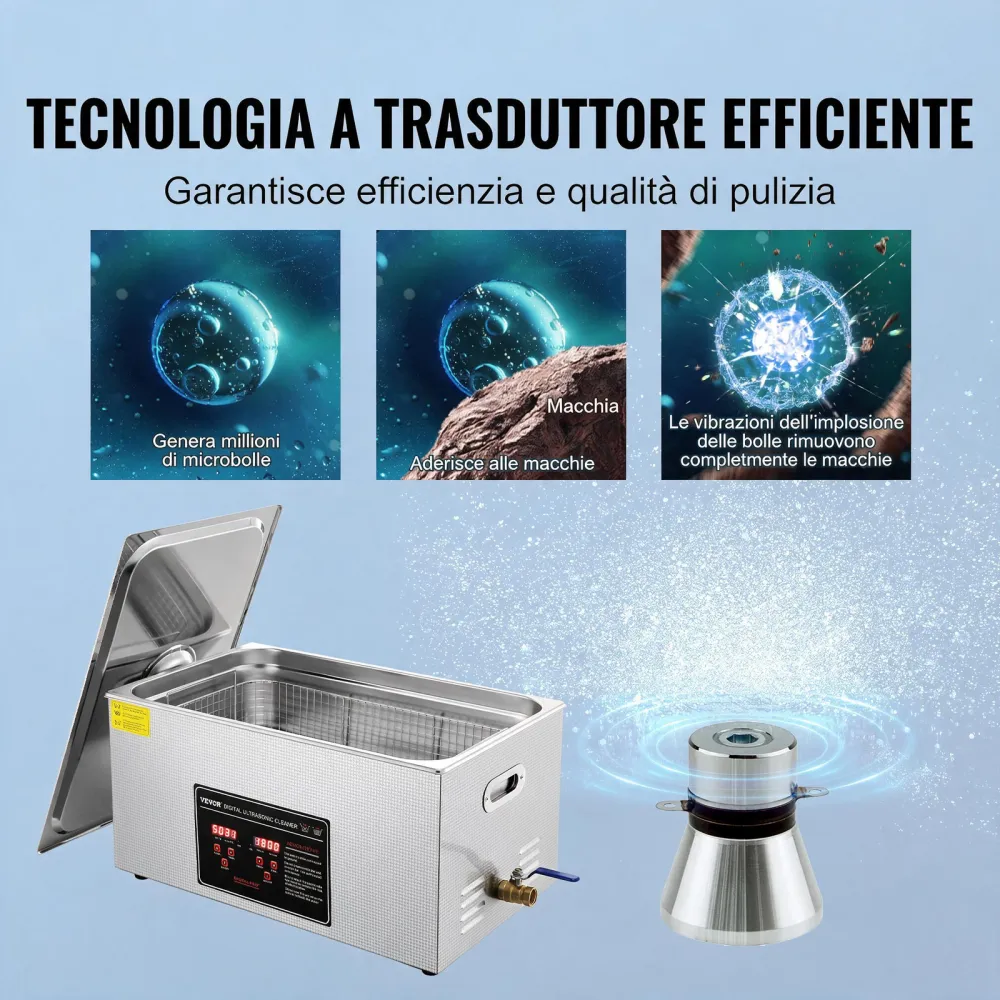 VEVOR Pulitore a Ultrasuoni Display Digitale in Acciaio Inox Capienza 22 Litri con Riscaldamento Tempo Temperatura Regolabile, Macchina Pulitrice a Ultrasuoni per Gioielli Occhiali Orologi Laboratorio