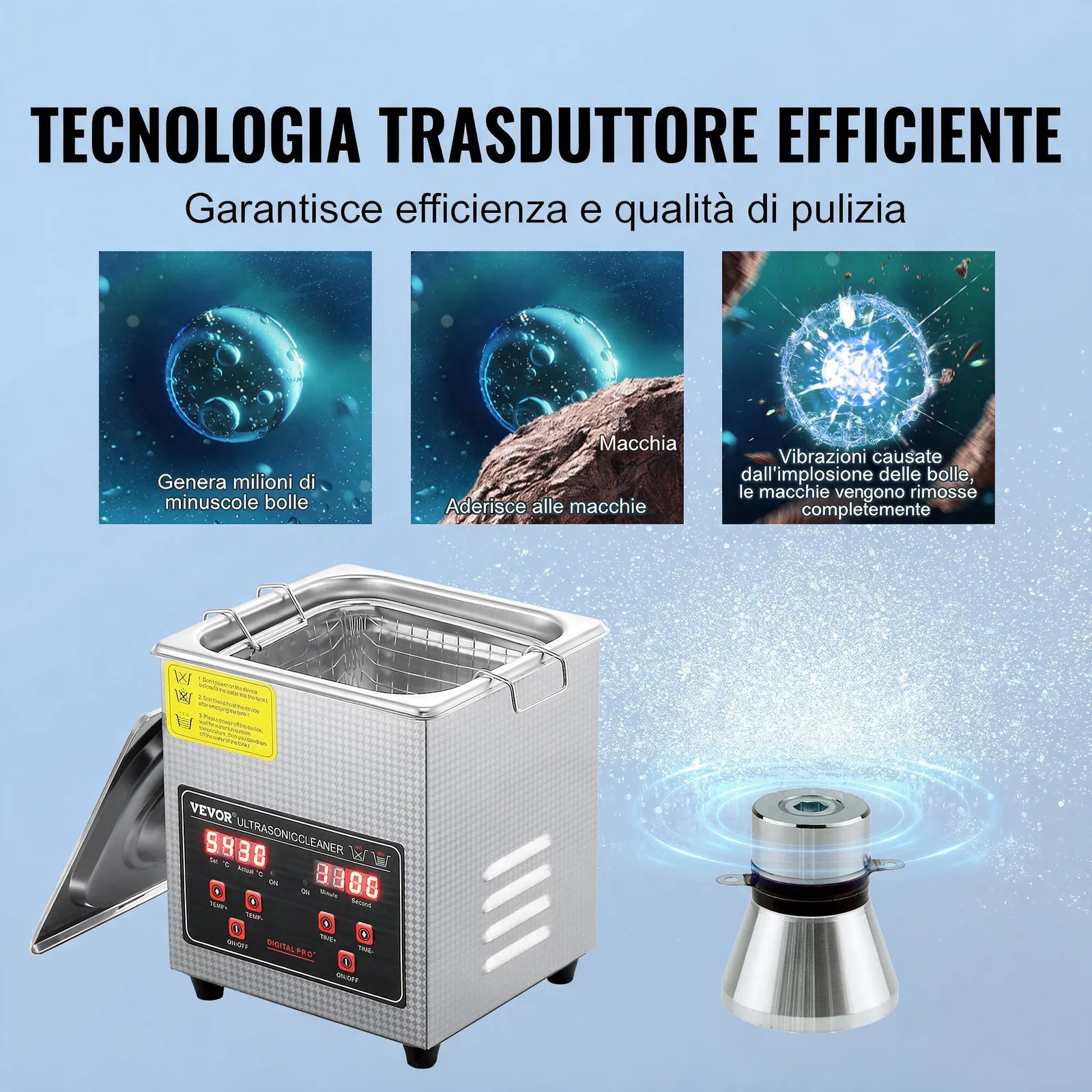 VEVOR Pulitore a Ultrasuoni Vassoio Display Digitale in Acciaio Inox Capienza 2 Litri con Riscaldamento Tempo Temperatura Regolabile, Macchina Pulitrice a Ultrasuoni per Gioielli Occhiali Laboratorio